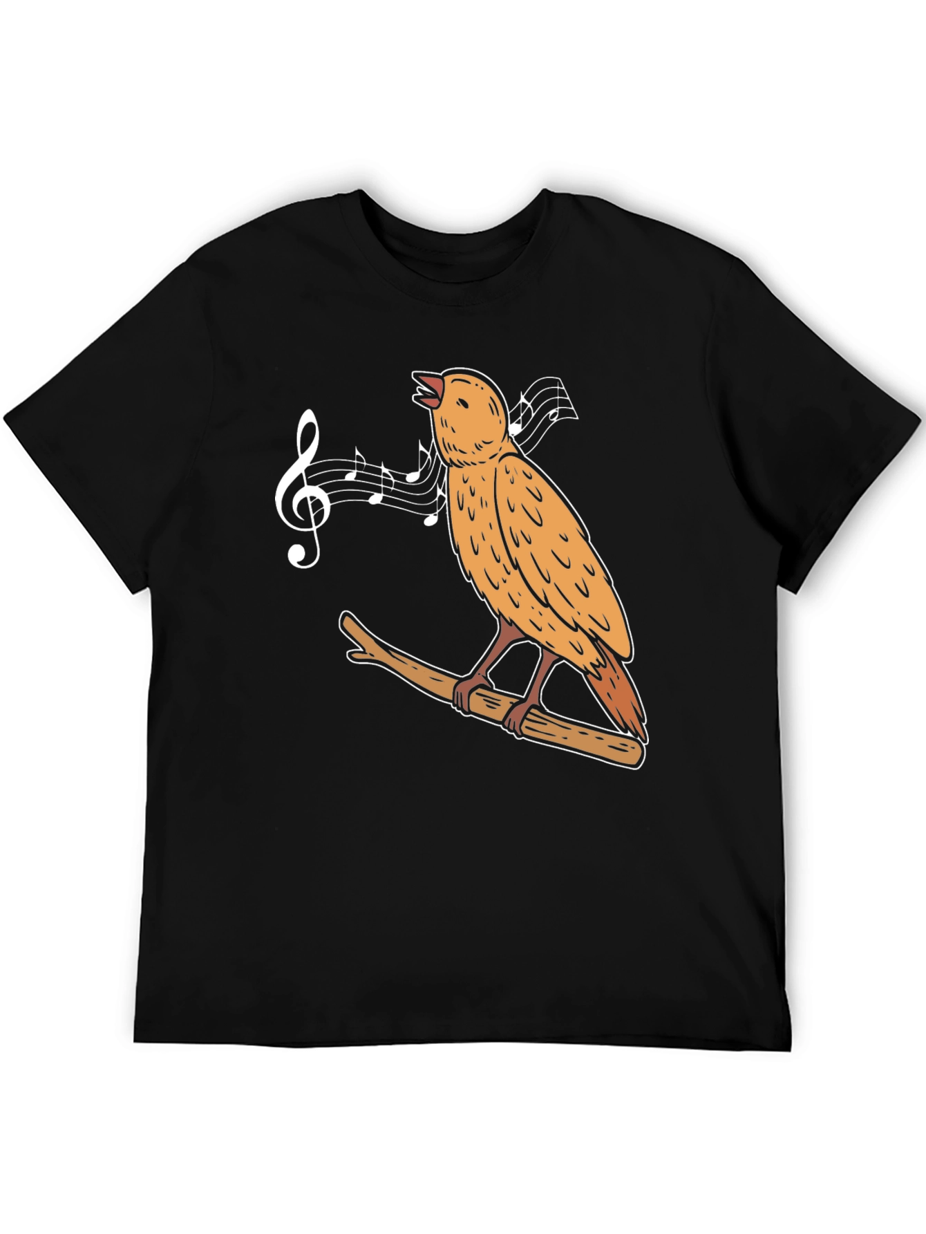 Black Singing Bird Graphic Tee - Black Casual Cotton T-Shirt view 5