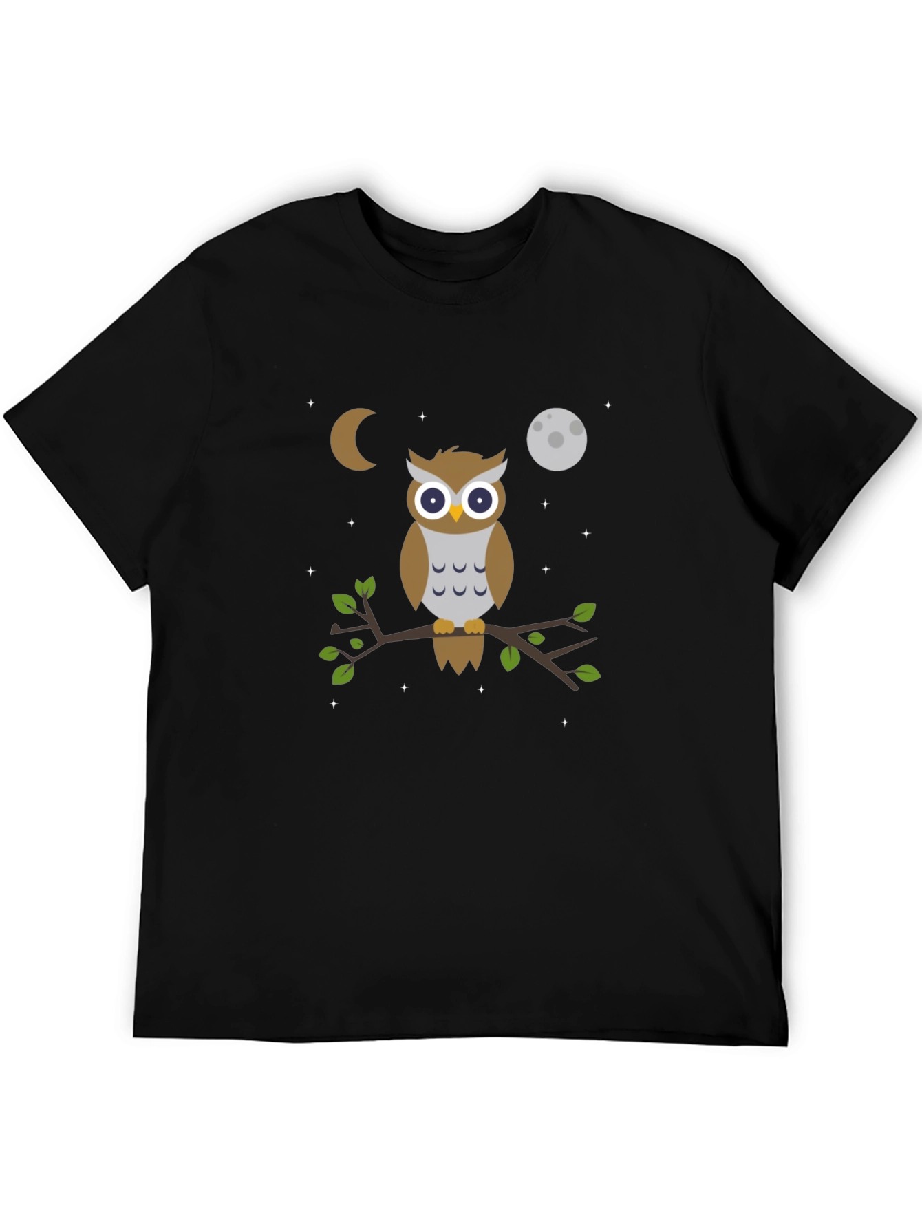 Black Owl Moon T-Shirt - Black Cotton Tee view 5