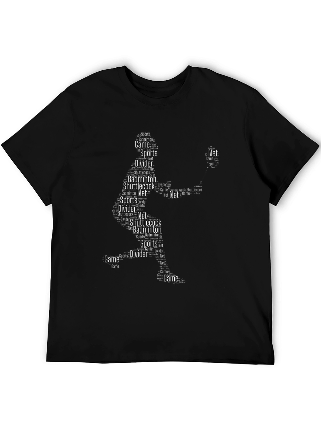 Black Badminton Word Art Graphic T-Shirt view 5