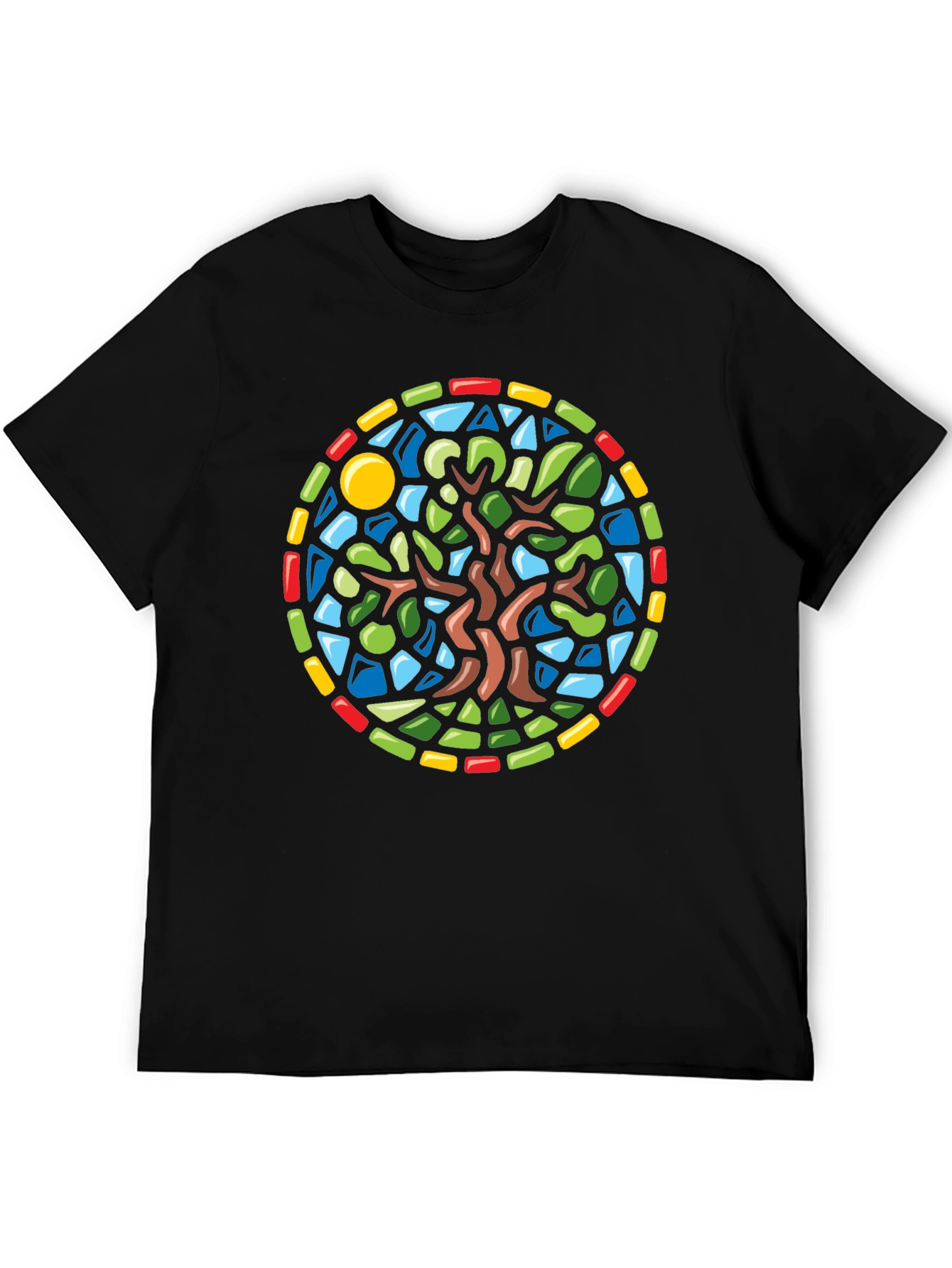 Black Stained Glass Tree Graphic Black T-Shirt view 5