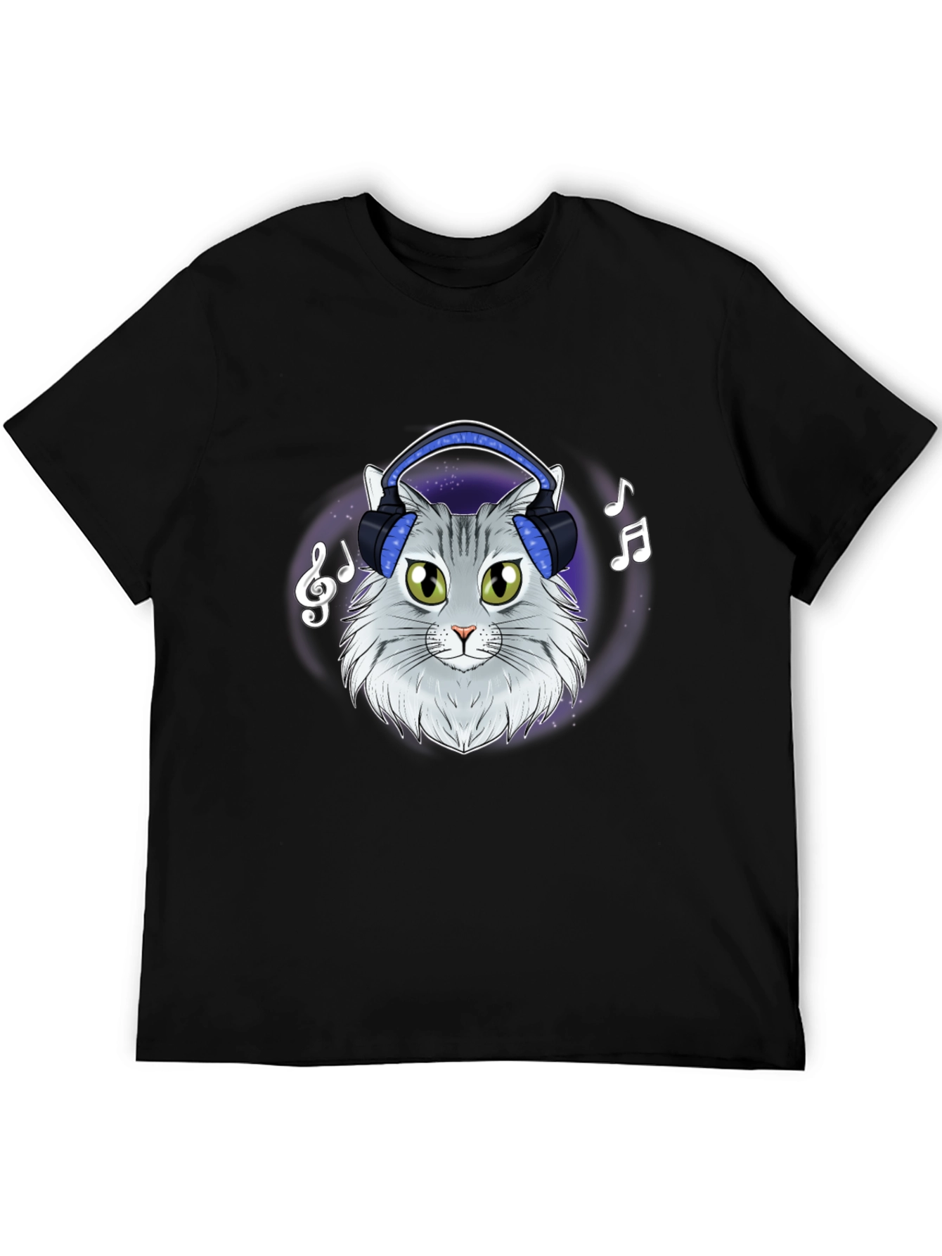Black Cat DJ T-Shirt - Cool Feline Headphones Music Tee view 5