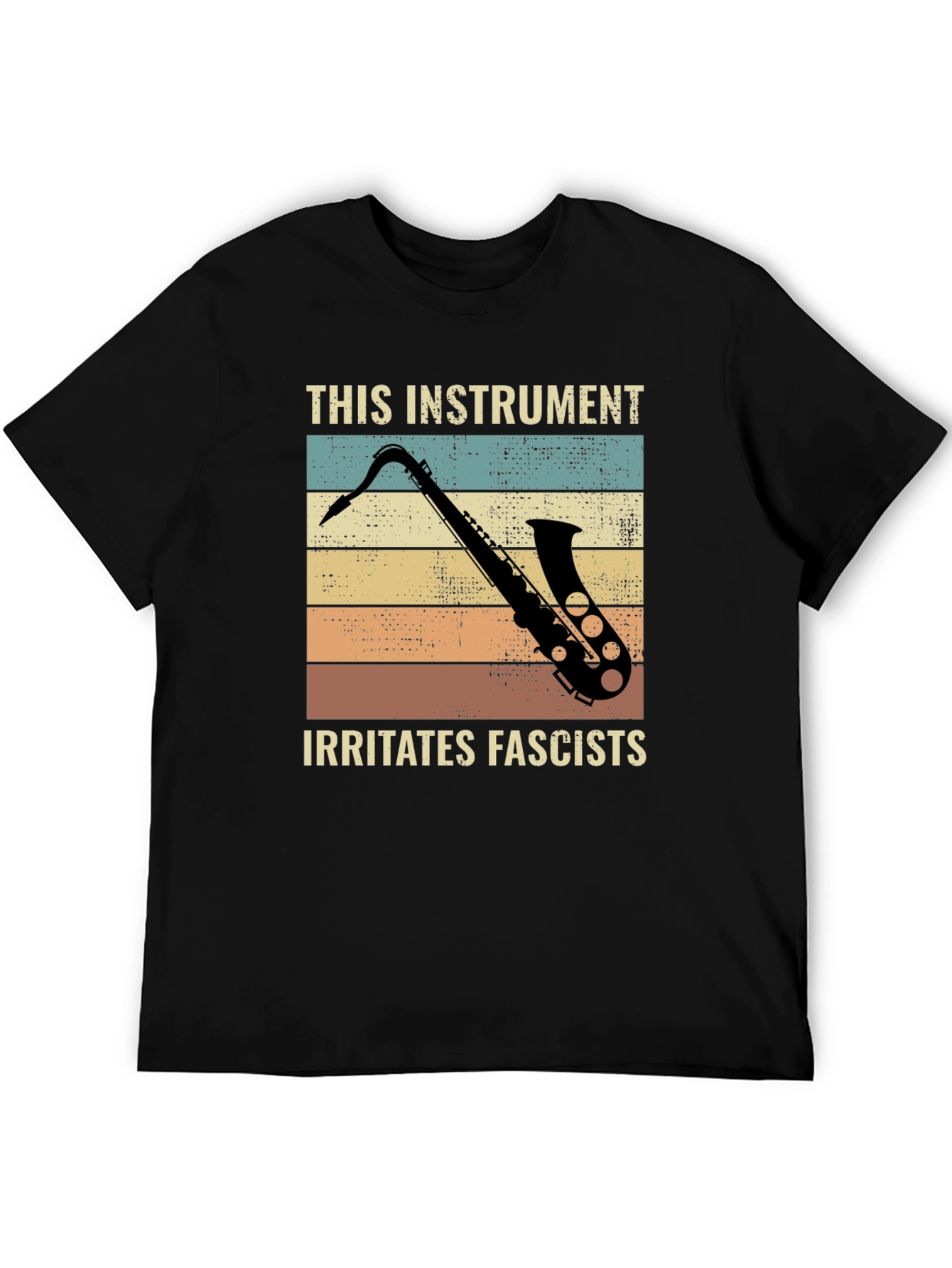 Black Saxophone Irritates Fascists Graphic Tee view 5
