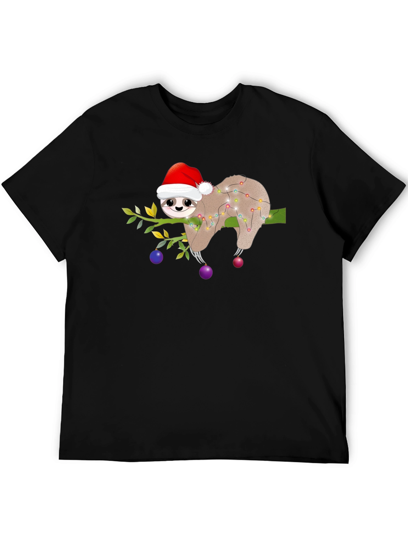 Black Christmas Sloth T-Shirt - Holiday Party Ready view 5