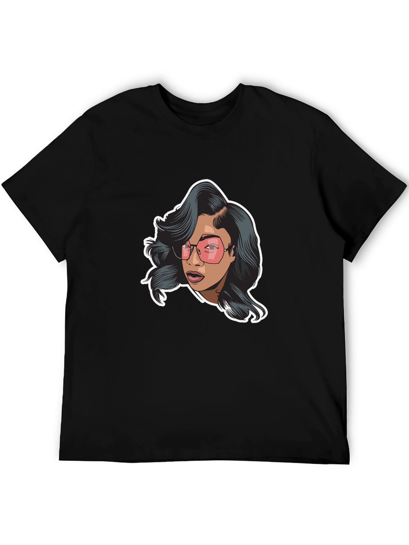 Black Graphic Tee - Woman with Pink Glasses view 5