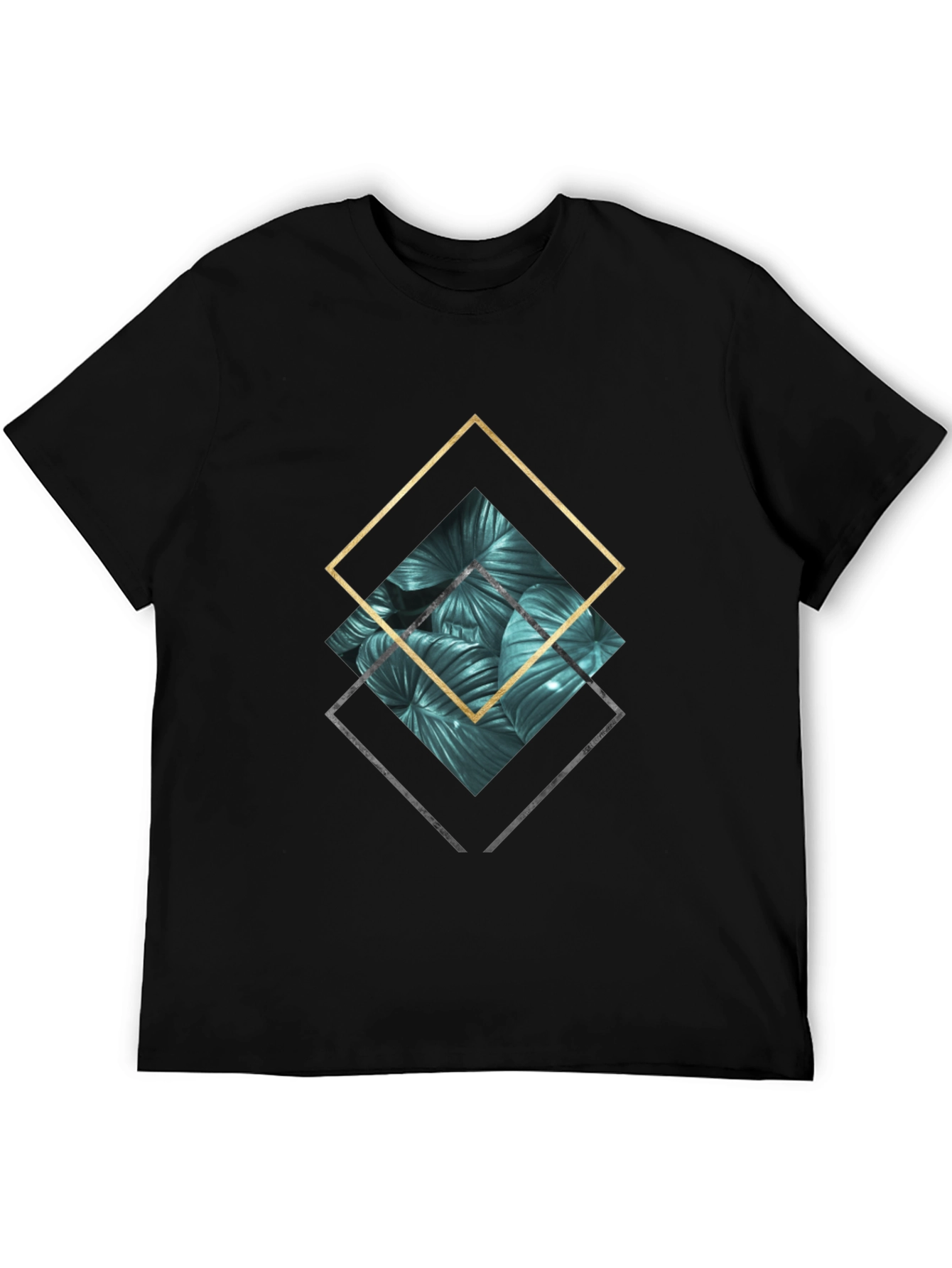 Black Geometric Leaves Tee - Modern Men's Black T-Shirt view 5