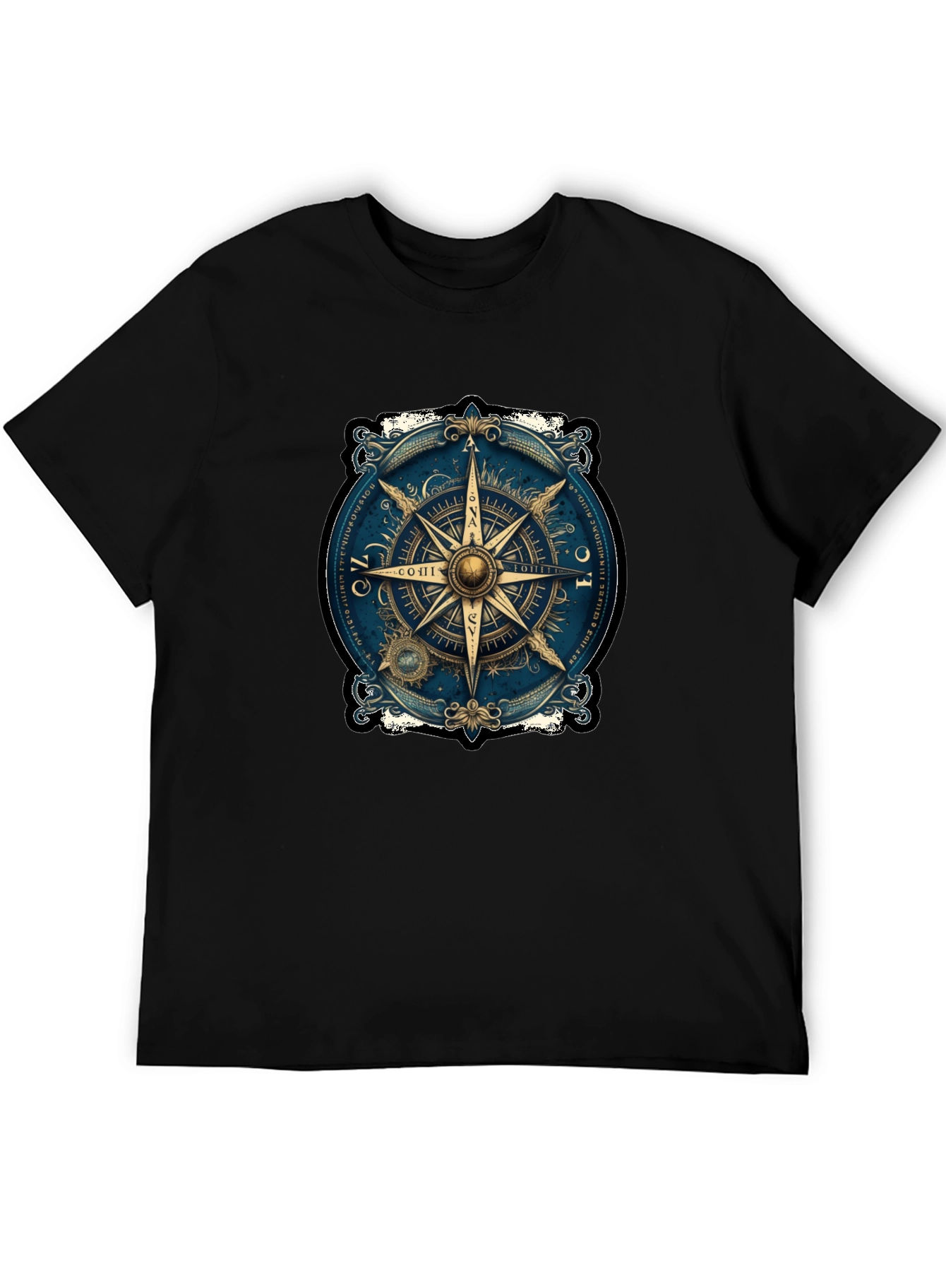 Black Vintage Compass Graphic Tee - Travel Inspired Design view 5