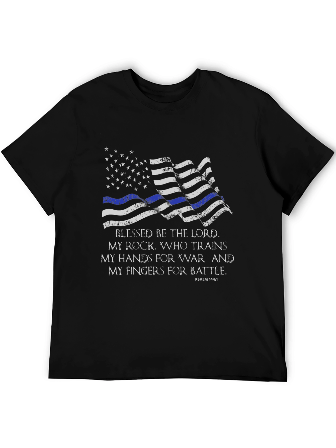 Black Blessed Be The Lord T-Shirt - Thin Blue Line Flag view 5