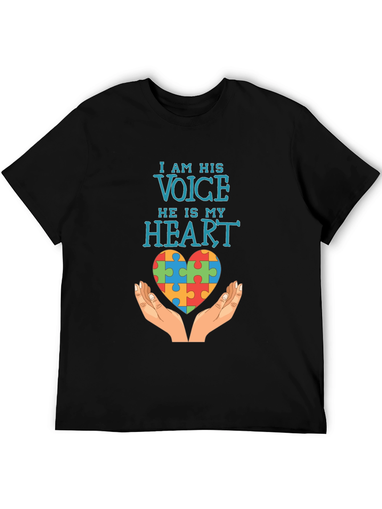 Black Autism Awareness T-Shirt: I Am His Voice, He Is My Heart view 5