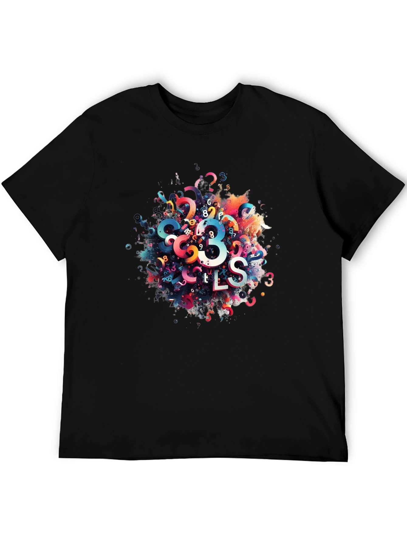 Black Abstract Numbers Graphic Print Black T-Shirt view 5
