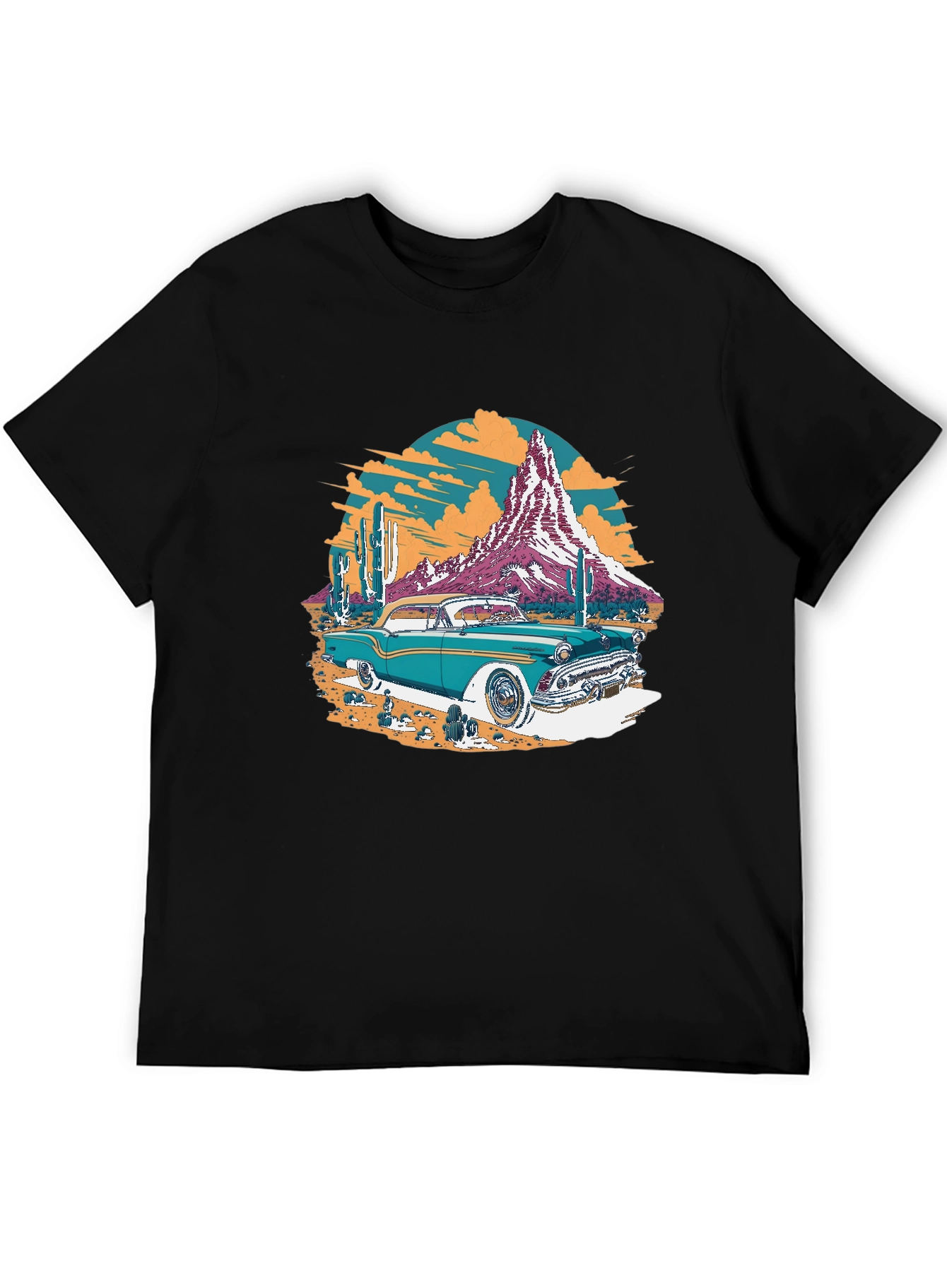 Black Retro Desert Car Graphic Tee - Classic Cool T-Shirt view 5