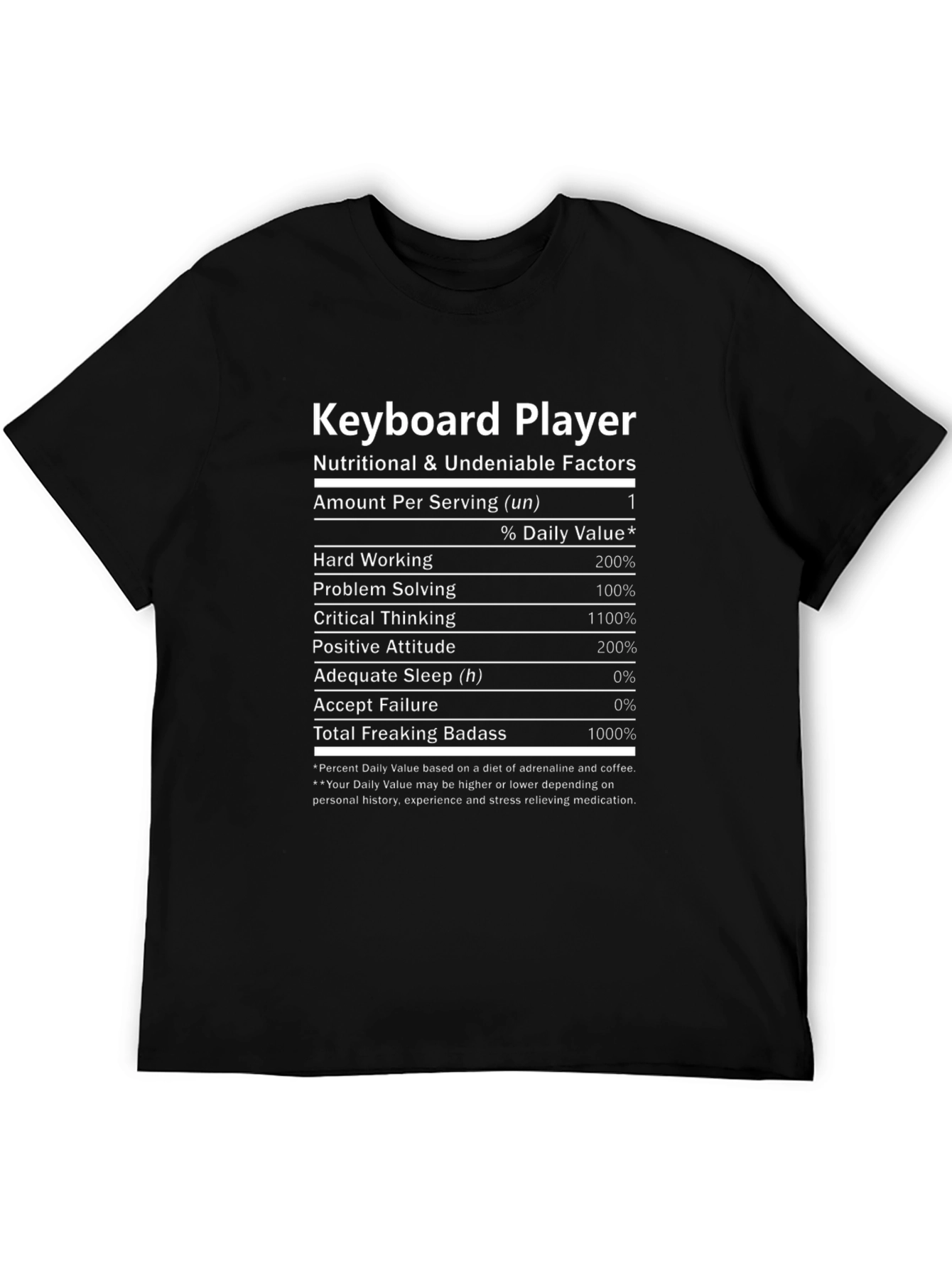 Black Keyboard Player T-Shirt Nutritional Facts Funny Musician Tee view 5