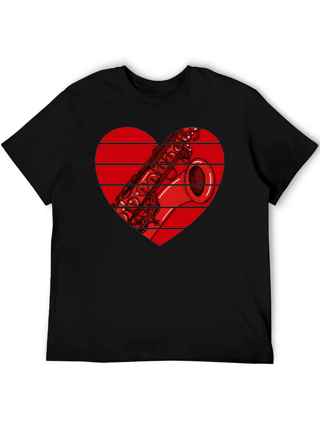 Black Saxophone Heart Graphic T-Shirt view 5