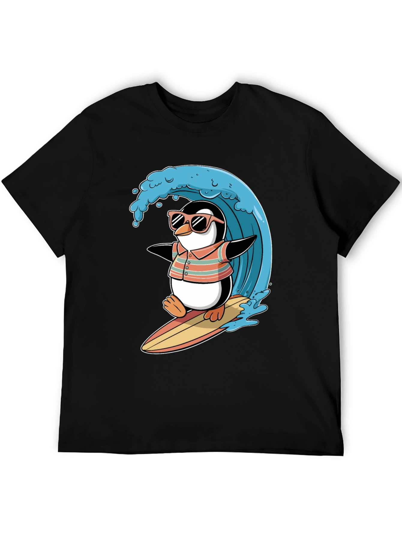 Black Surfing Penguin Graphic Tee view 5