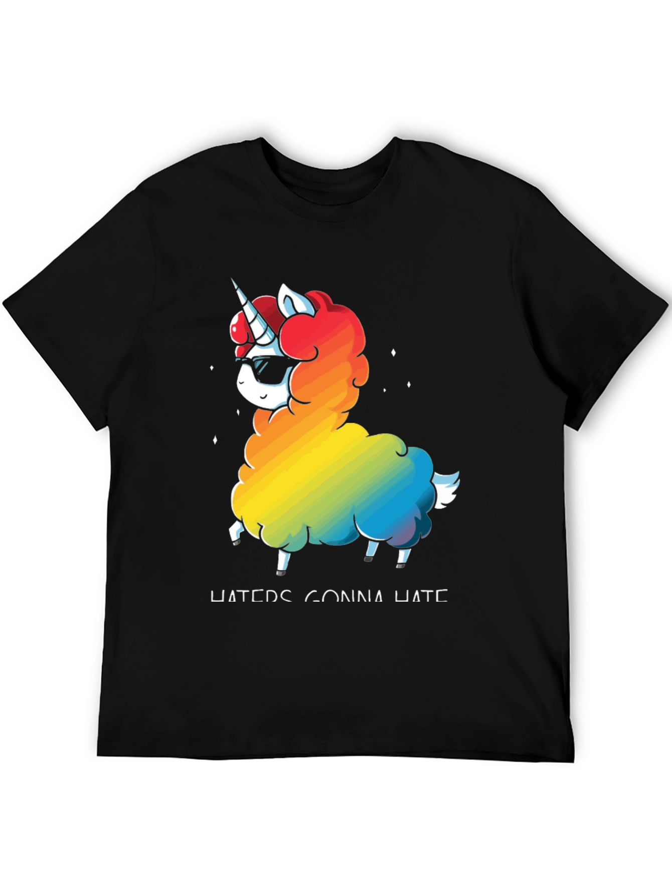 Black Unicorn Llama Rainbow T-Shirt - "Haters Gonna Hate" view 5