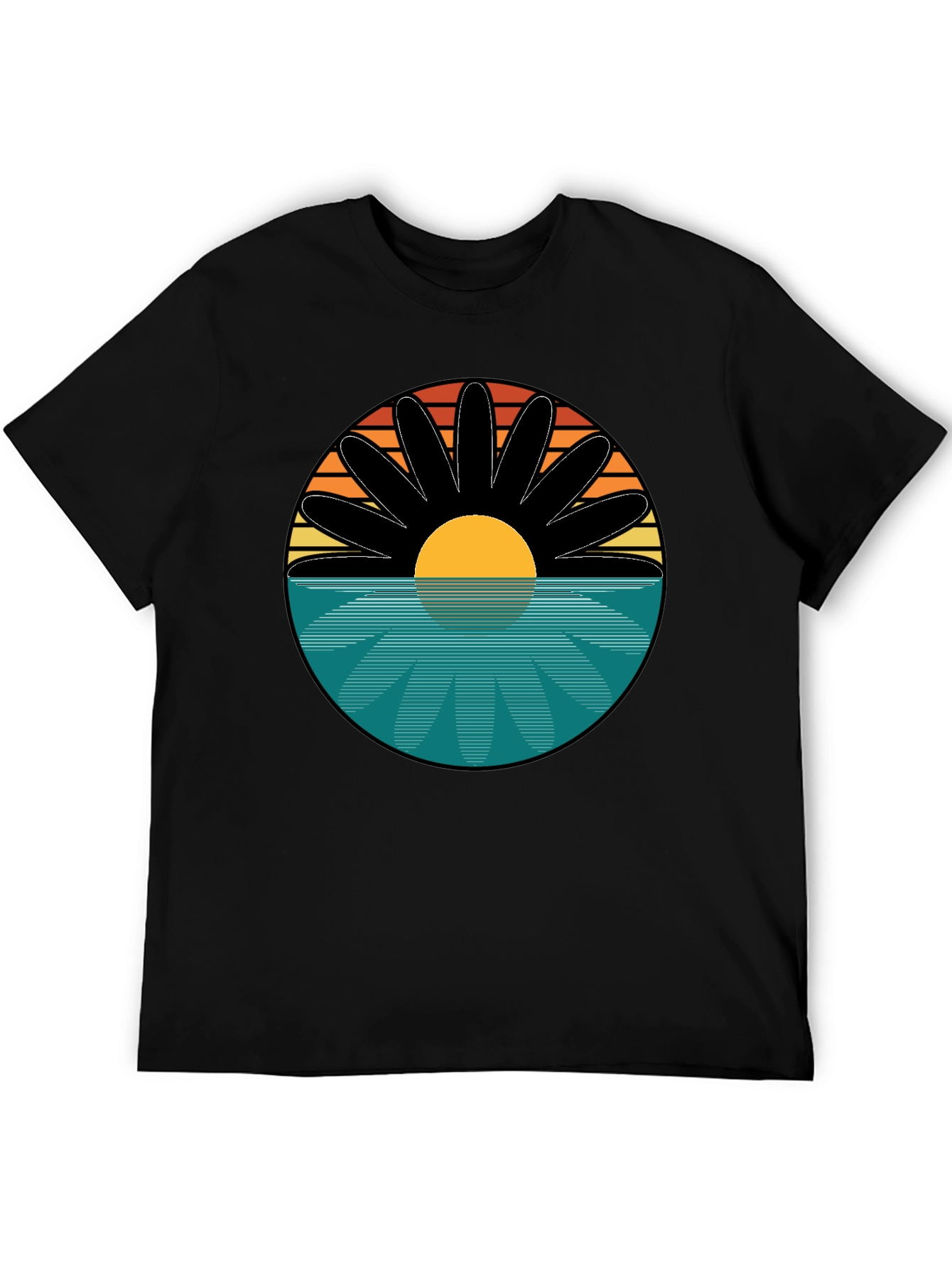 Black Sunset Flower Graphic T-Shirt - Retro Style Tee view 5