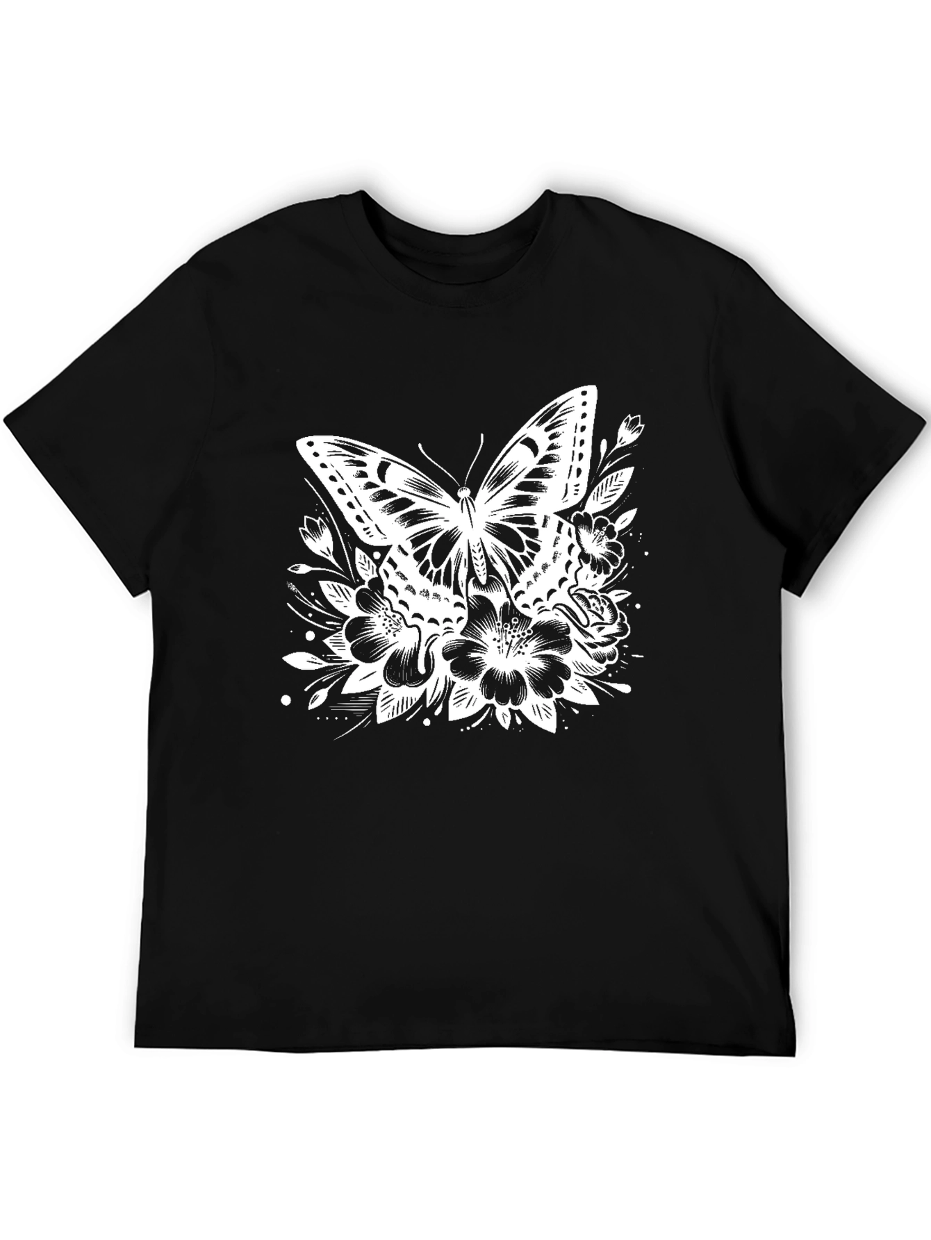 Black Butterfly Floral Graphic Tee - Black view 5