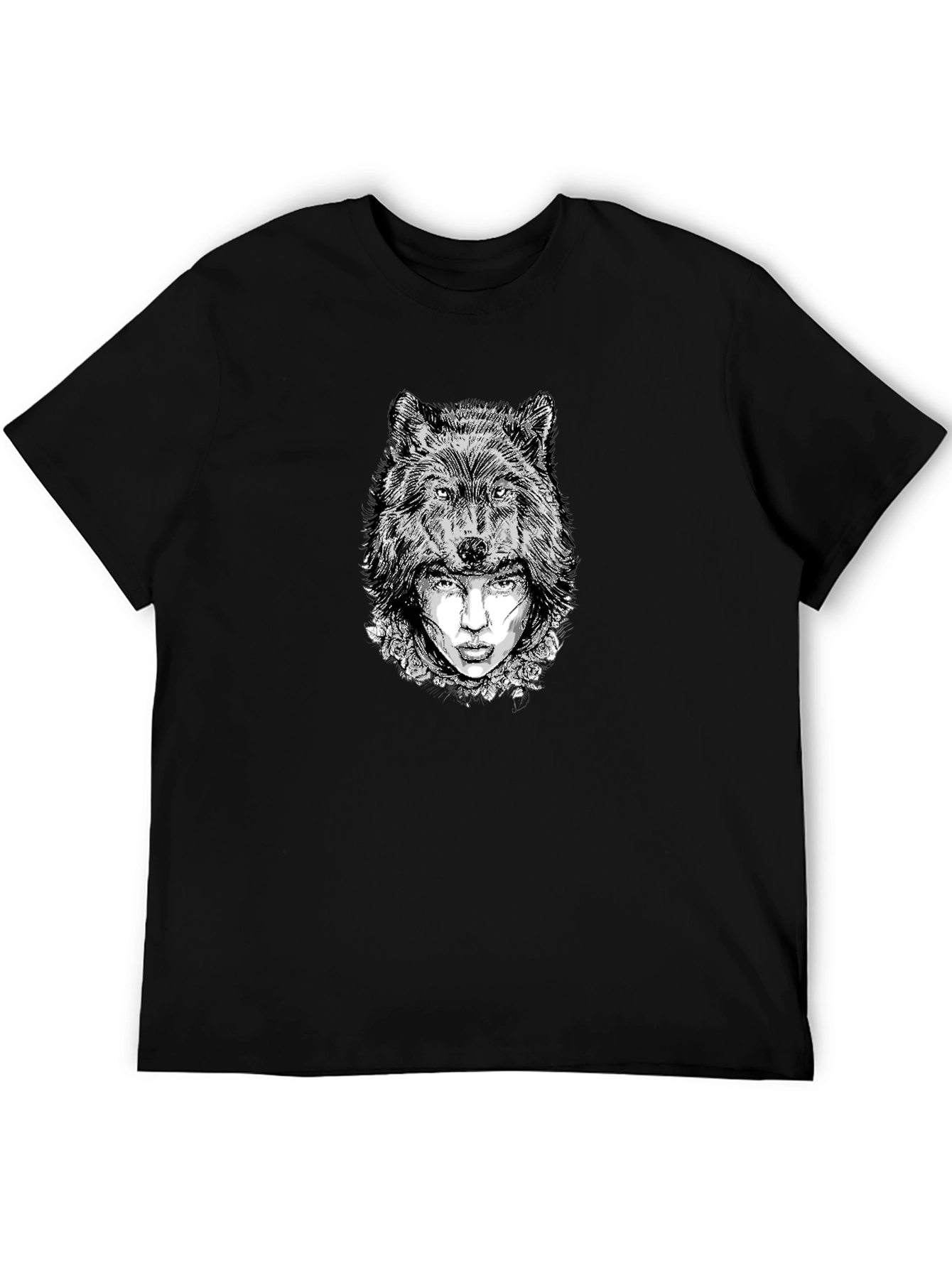 Black Wolf Woman Graphic Tee - Black Cotton Blend view 5