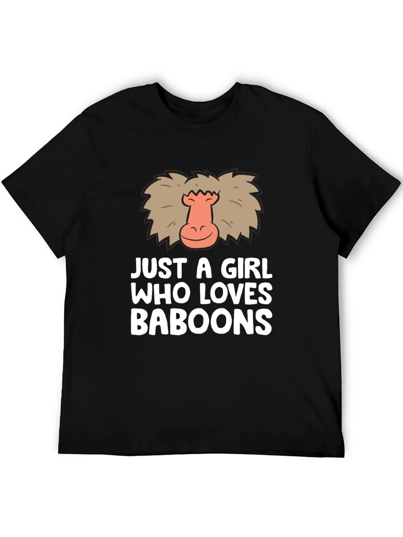 Black Just A Girl Who Loves Baboons Funny Graphic T-Shirt view 5
