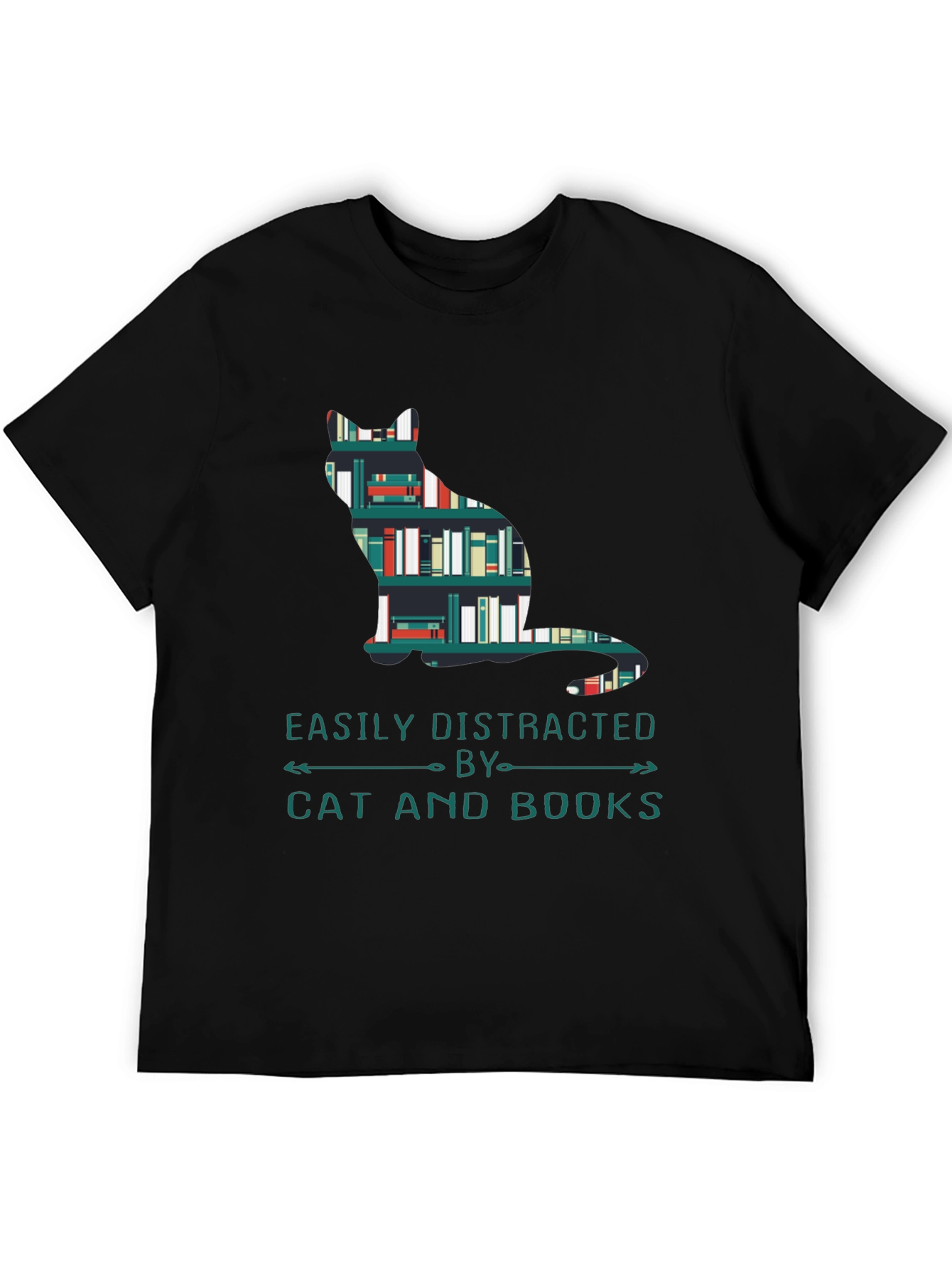 Black Cat and Books T-Shirt - Easily Distracted Tee view 5