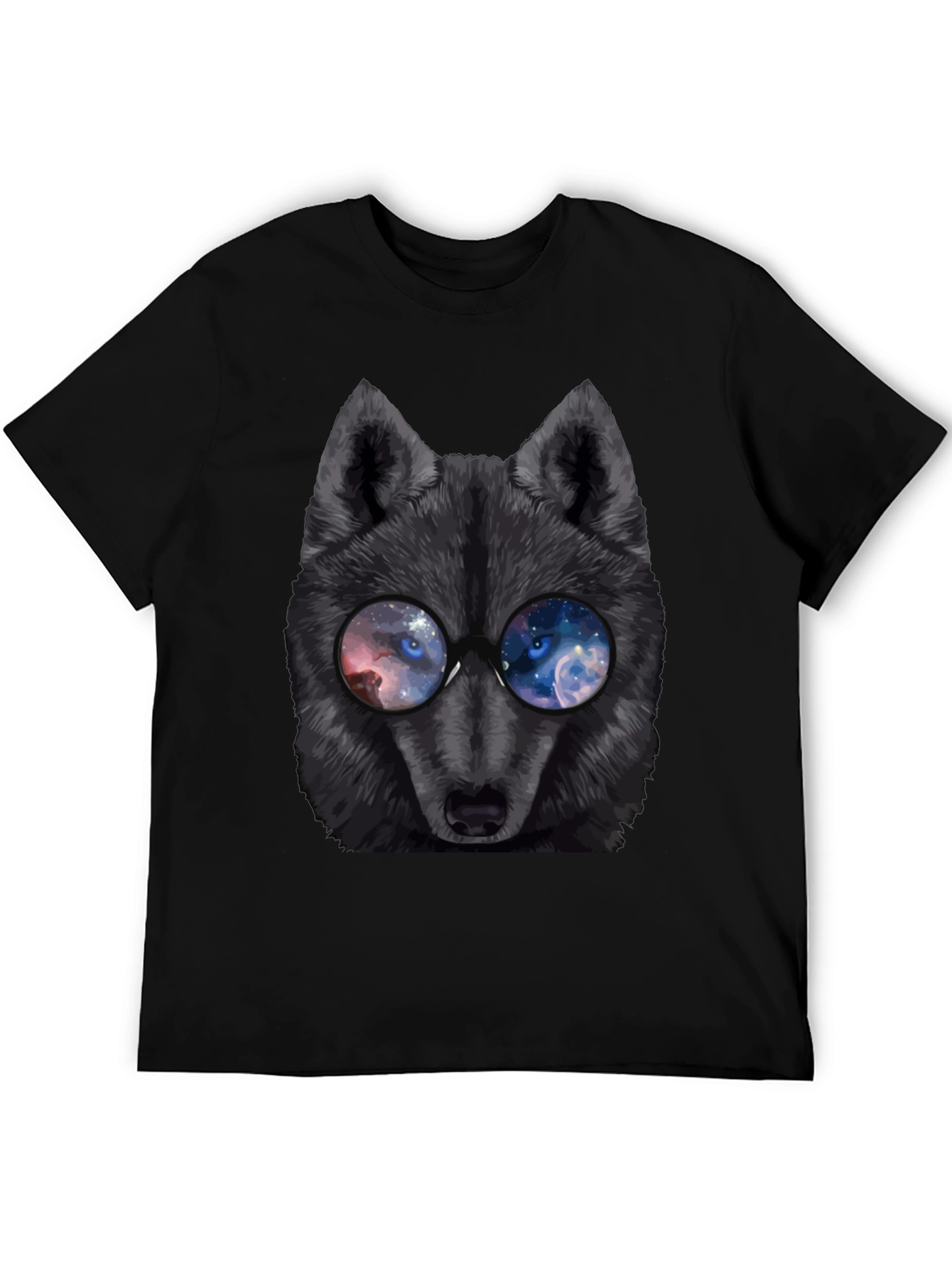 Black Cool Wolf with Galaxy Glasses T-Shirt view 5