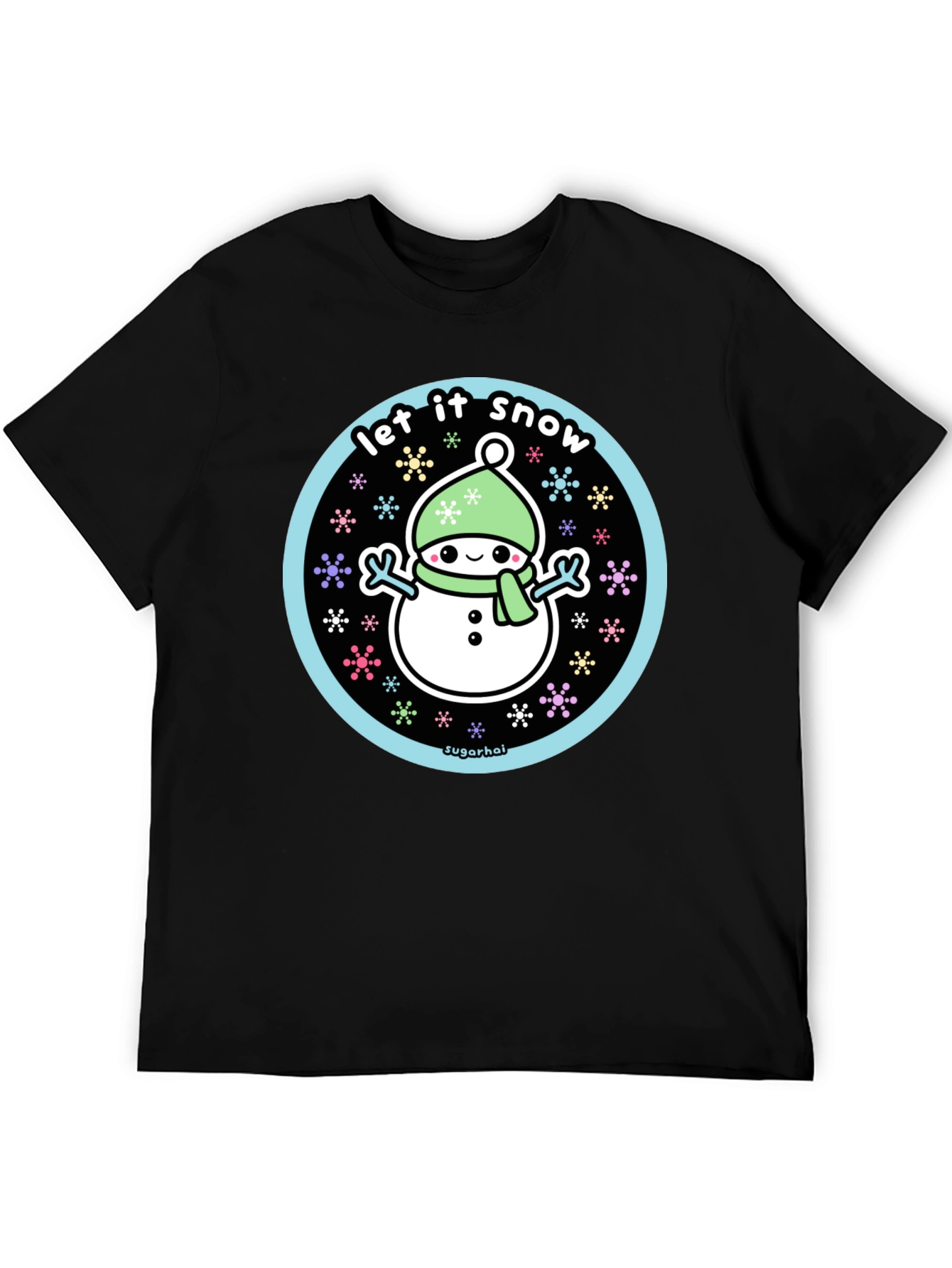 Black Kawaii Snowman Let It Snow Graphic Tee view 5