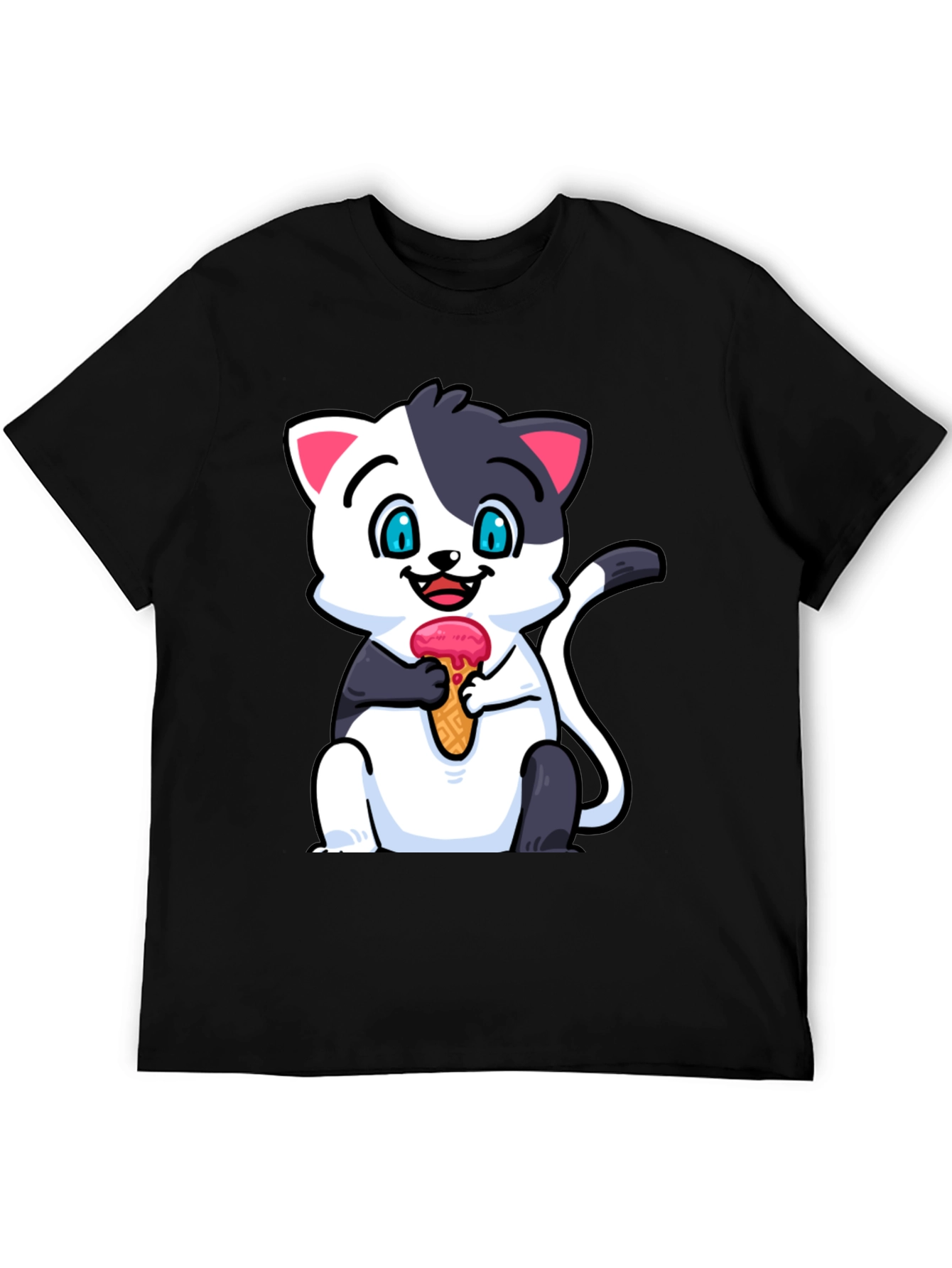 Black Cute Cat Ice Cream T-Shirt view 5