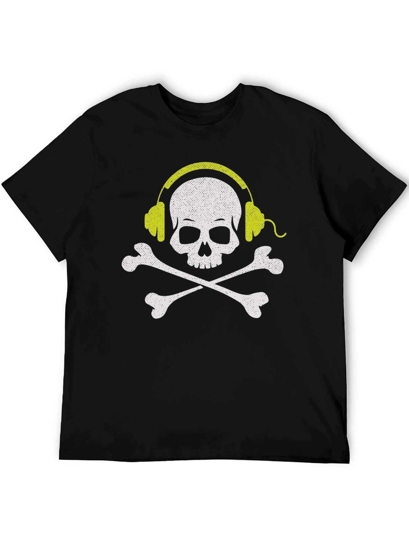 Black Skull & Crossbones Headphones Graphic Tee - Black view 5