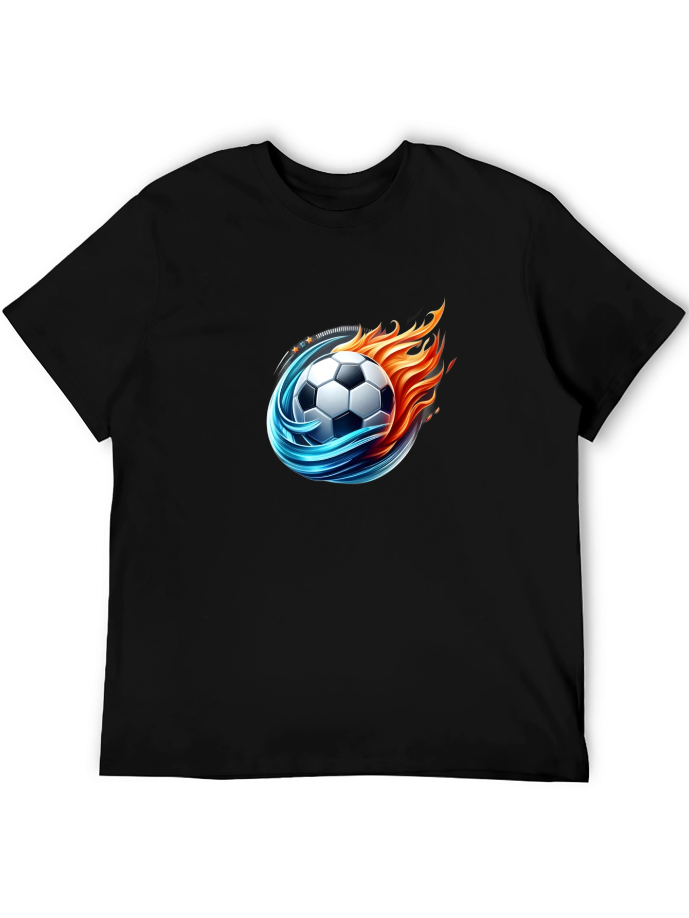 Black Fiery Soccer Ball Graphic Tee - Cool Design view 5