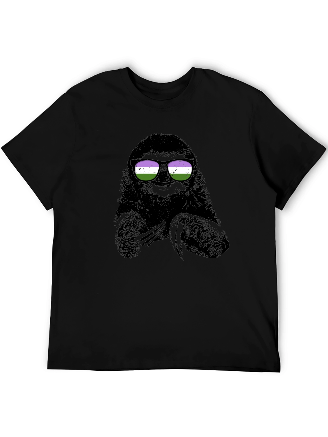 Black Sloth Wearing Genderqueer Pride Sunglasses T-Shirt view 5
