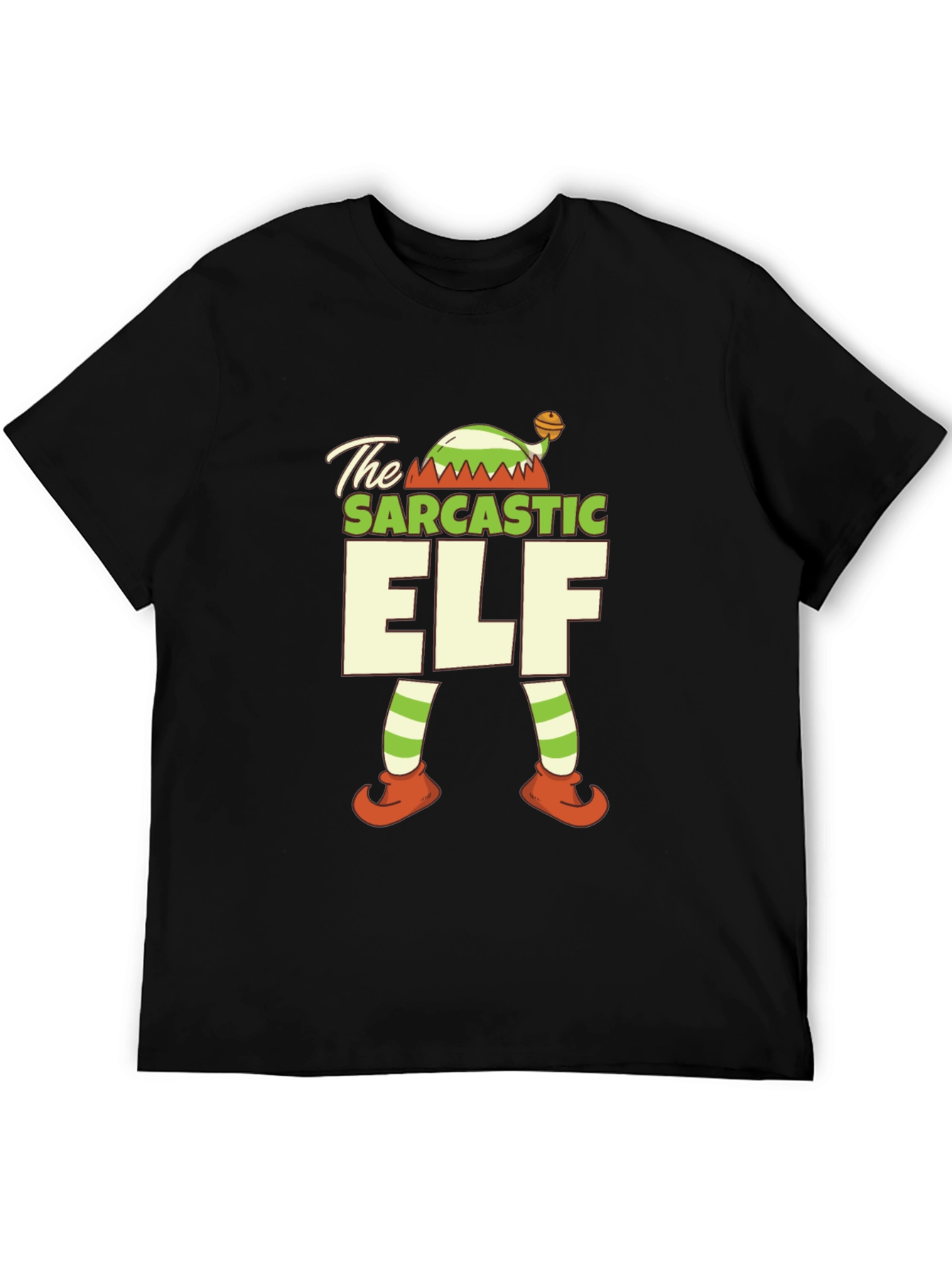 Black Sarcastic Elf Holiday T-Shirt view 5