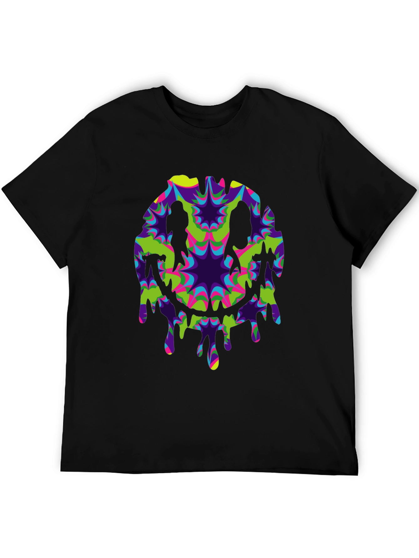 Black Psychedelic Dripping Smiley Face Black Tee view 5