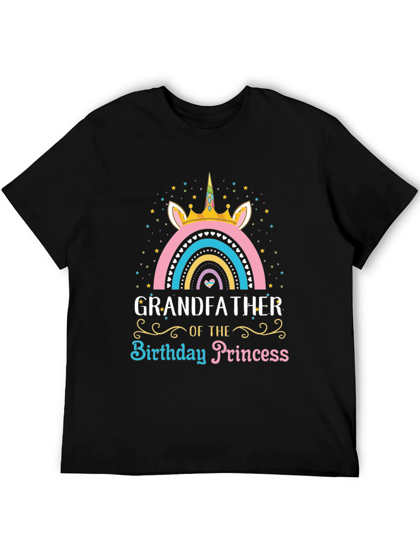 Black Grandfather of the Birthday Princess Unicorn T-Shirt view 5