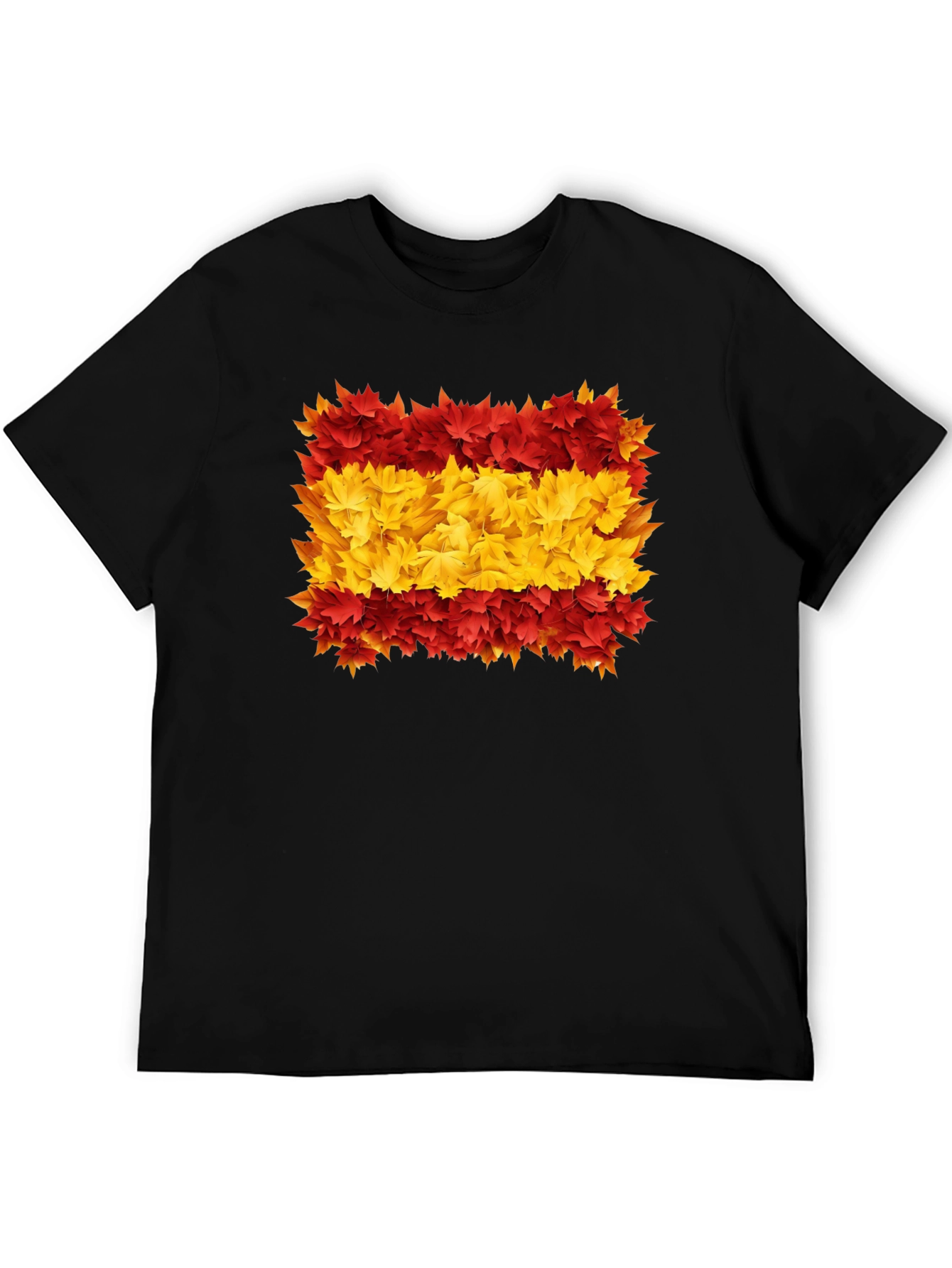 Black Spain Flag Leaves Men's Black T-Shirt view 5