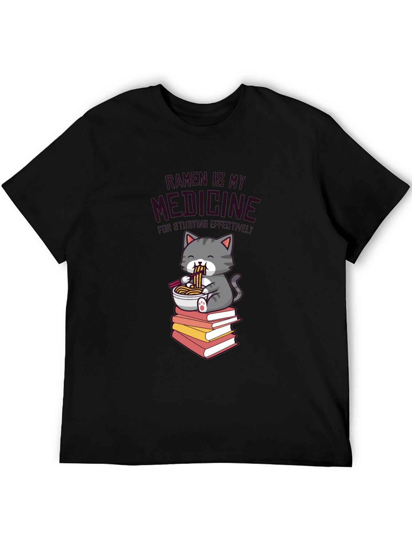 Black Ramen is My Medicine T-Shirt - Cute Cat Design view 5