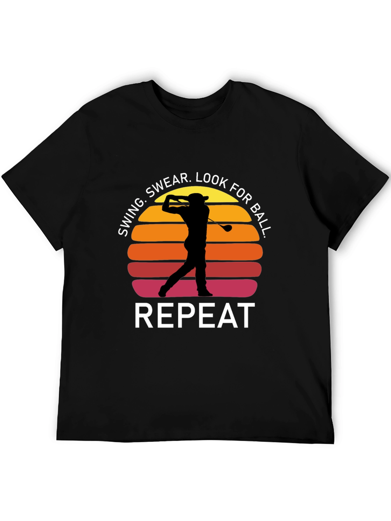 Black Golf Swing Repeat T-Shirt - Funny Golfer Tee view 5