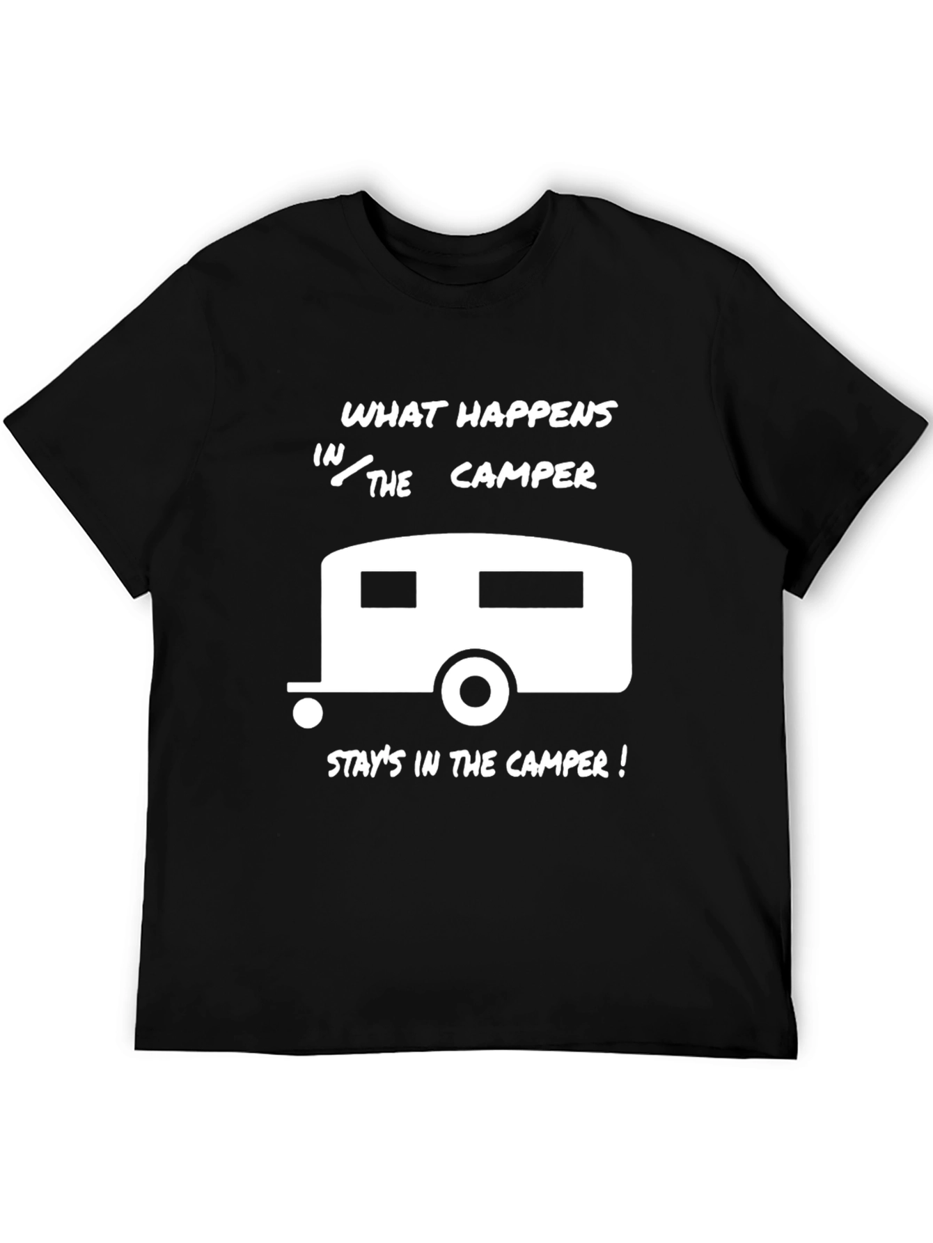 Black Camper Adventure T-Shirt - What Happens In The Camper Stays... view 5
