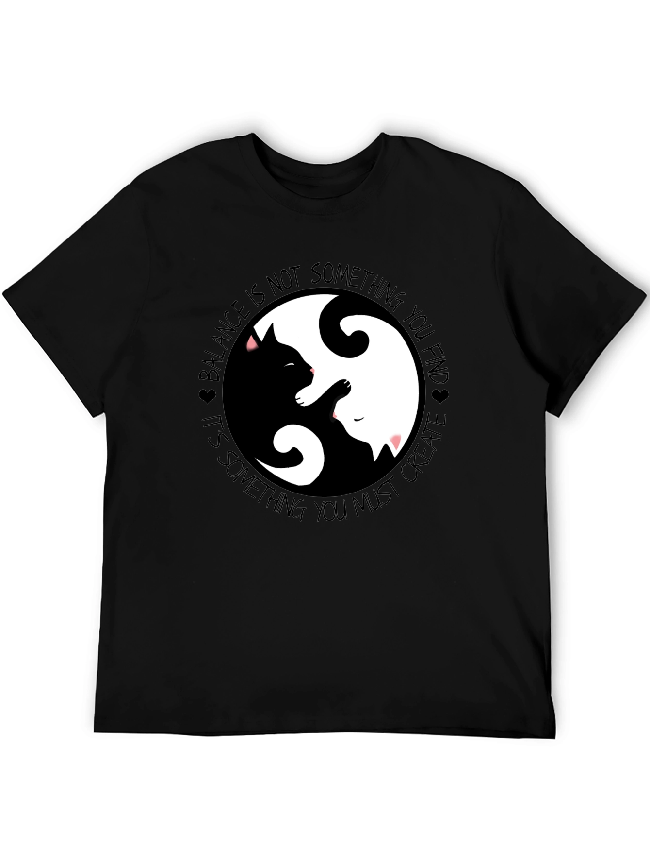 Black Yin Yang Cats Graphic T-Shirt Balance and Harmony view 5