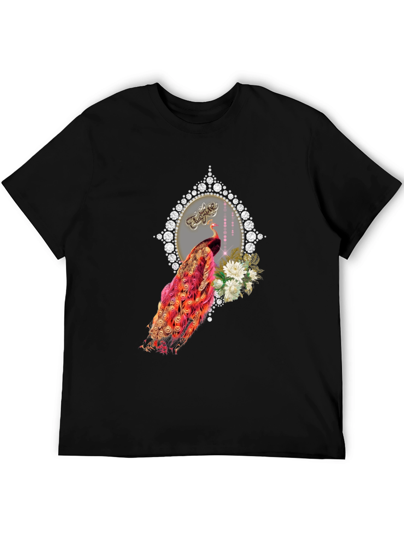 Elegant Peacock Graphic Tee - Diamond Frame - 5