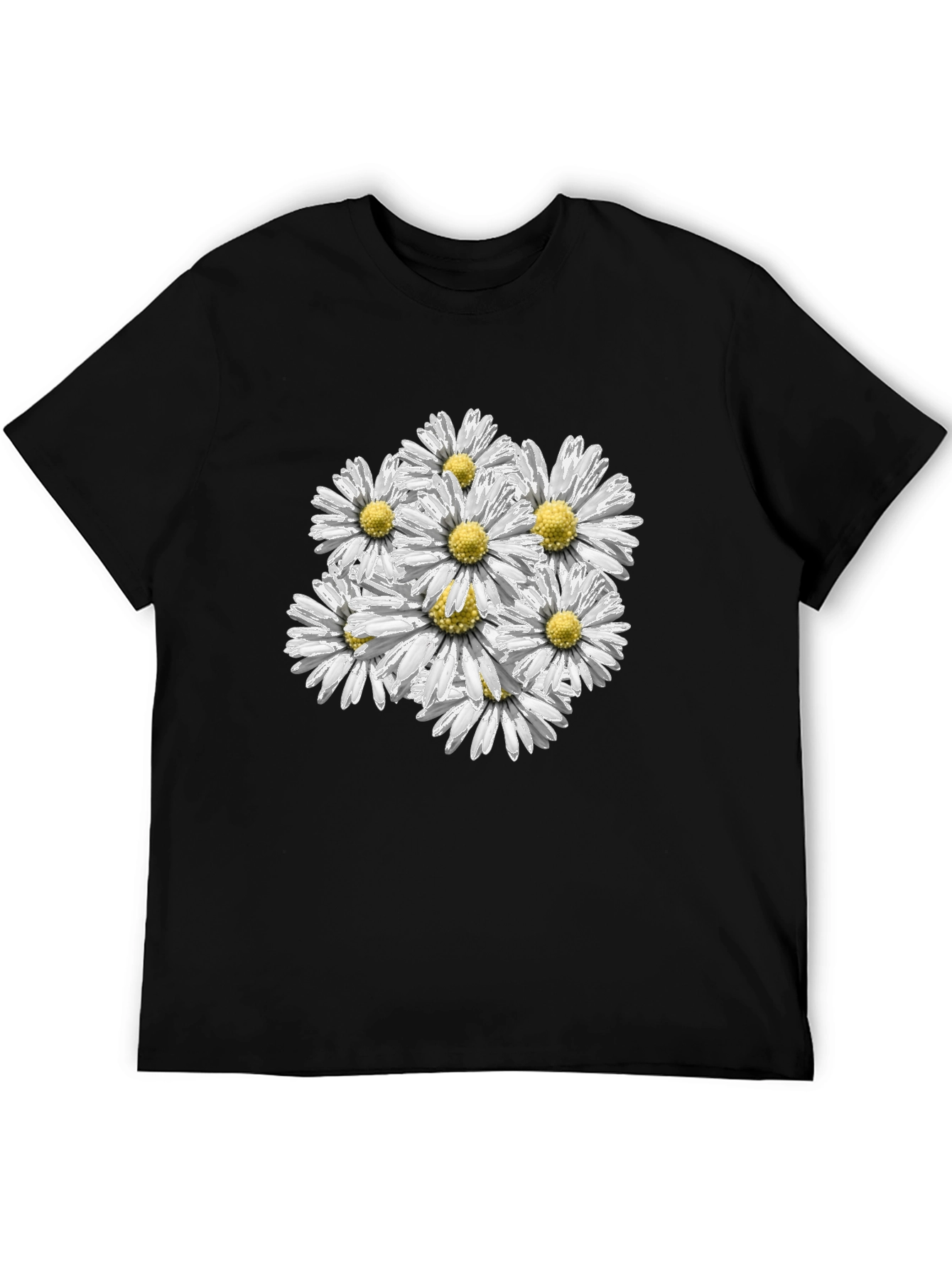 Black Daisy Bouquet Graphic Tee - Black Cotton Comfort view 5