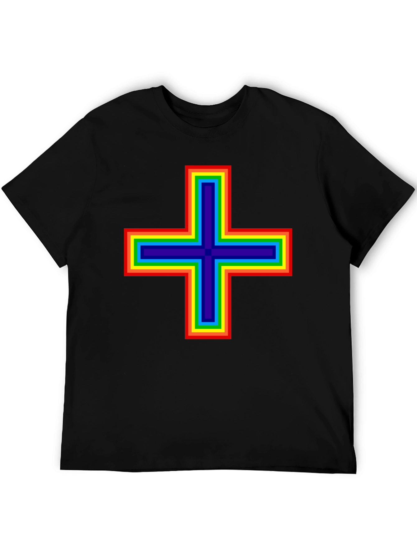 Black Rainbow Plus Sign Graphic T-Shirt - Black Cotton Blend Tee view 5
