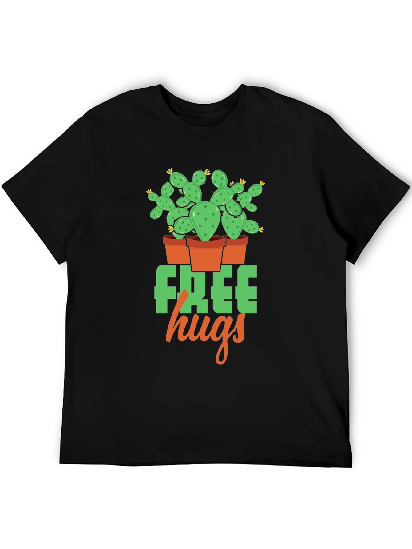 Black Free Hugs Cactus Graphic T-Shirt - Black view 5