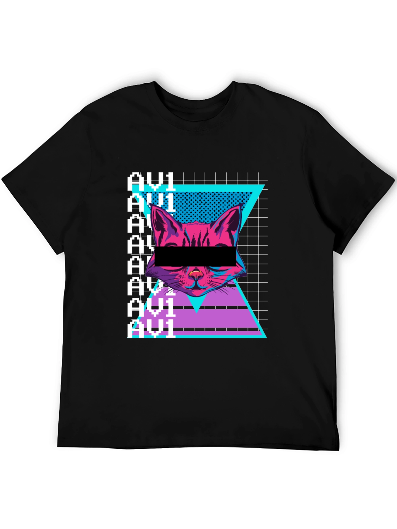 Black Cyberpunk Cat Graphic Tee - Retro Style view 5