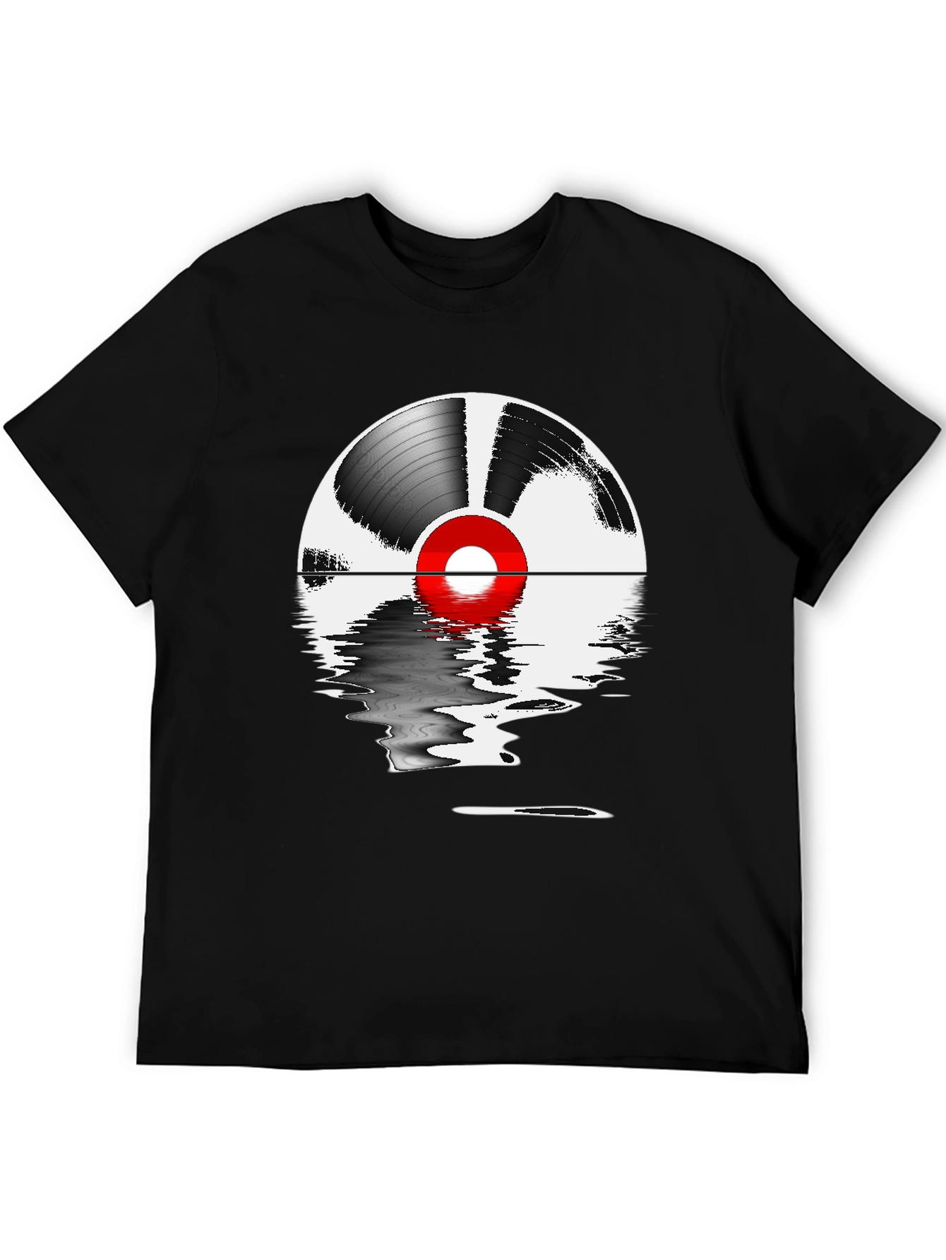 Black Vinyl Record Reflection Graphic Tee view 5