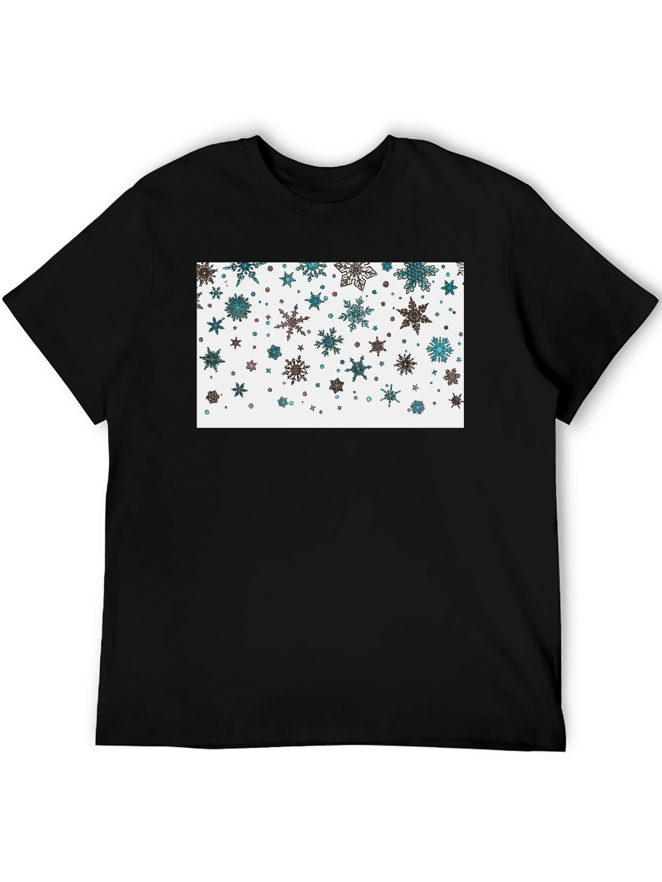 Black Snowflake Pattern Black T-Shirt view 5