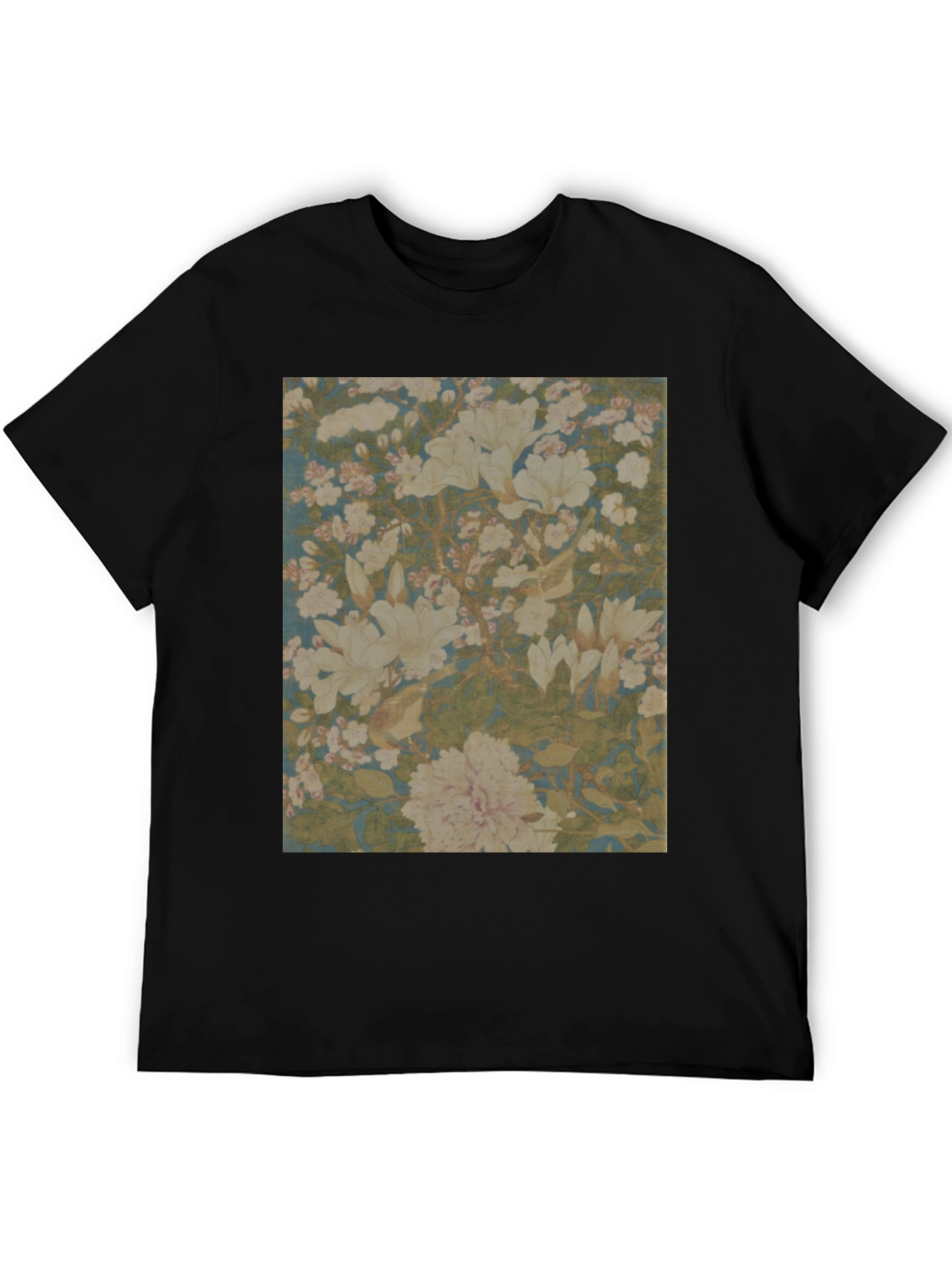 Black Floral Print Tee - Black Cotton Casual Wear view 5