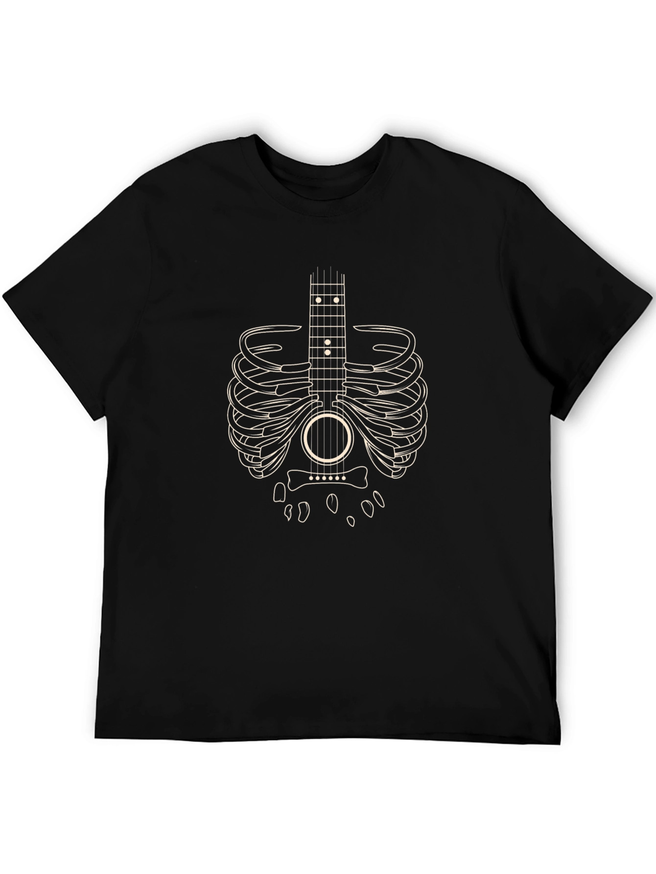 Black Guitar Rib Cage Graphic T-Shirt - Music Lover Tee view 5