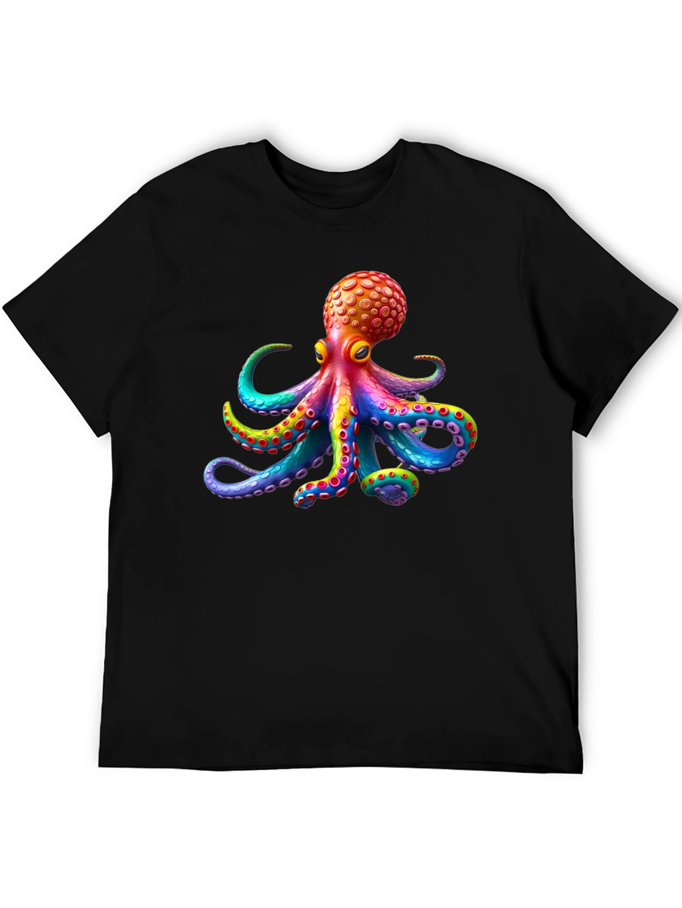 Black Rainbow Octopus Graphic Tee - Black Cotton T-Shirt view 5