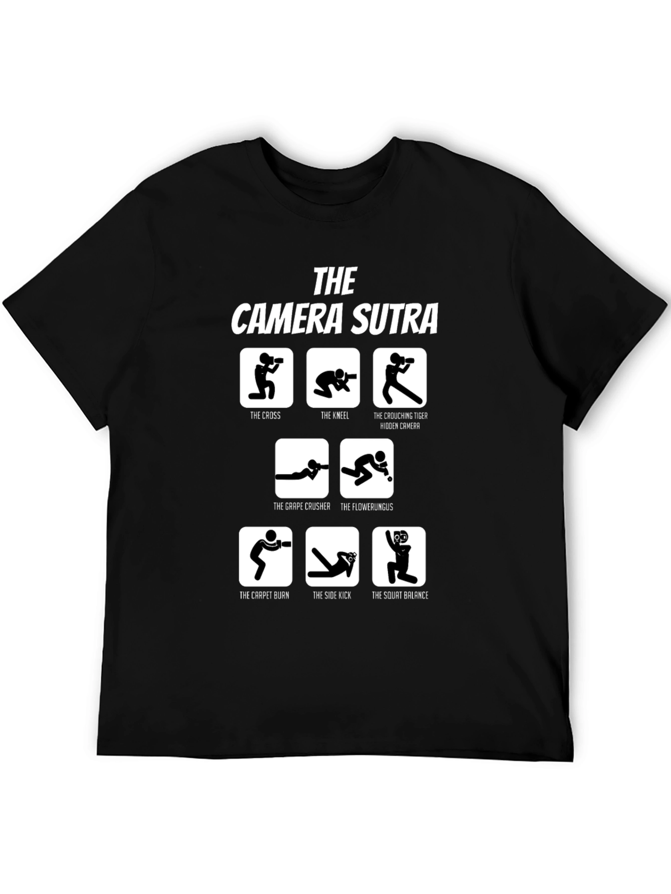 Black Camera Sutra T-Shirt - Funny Photography Poses view 5