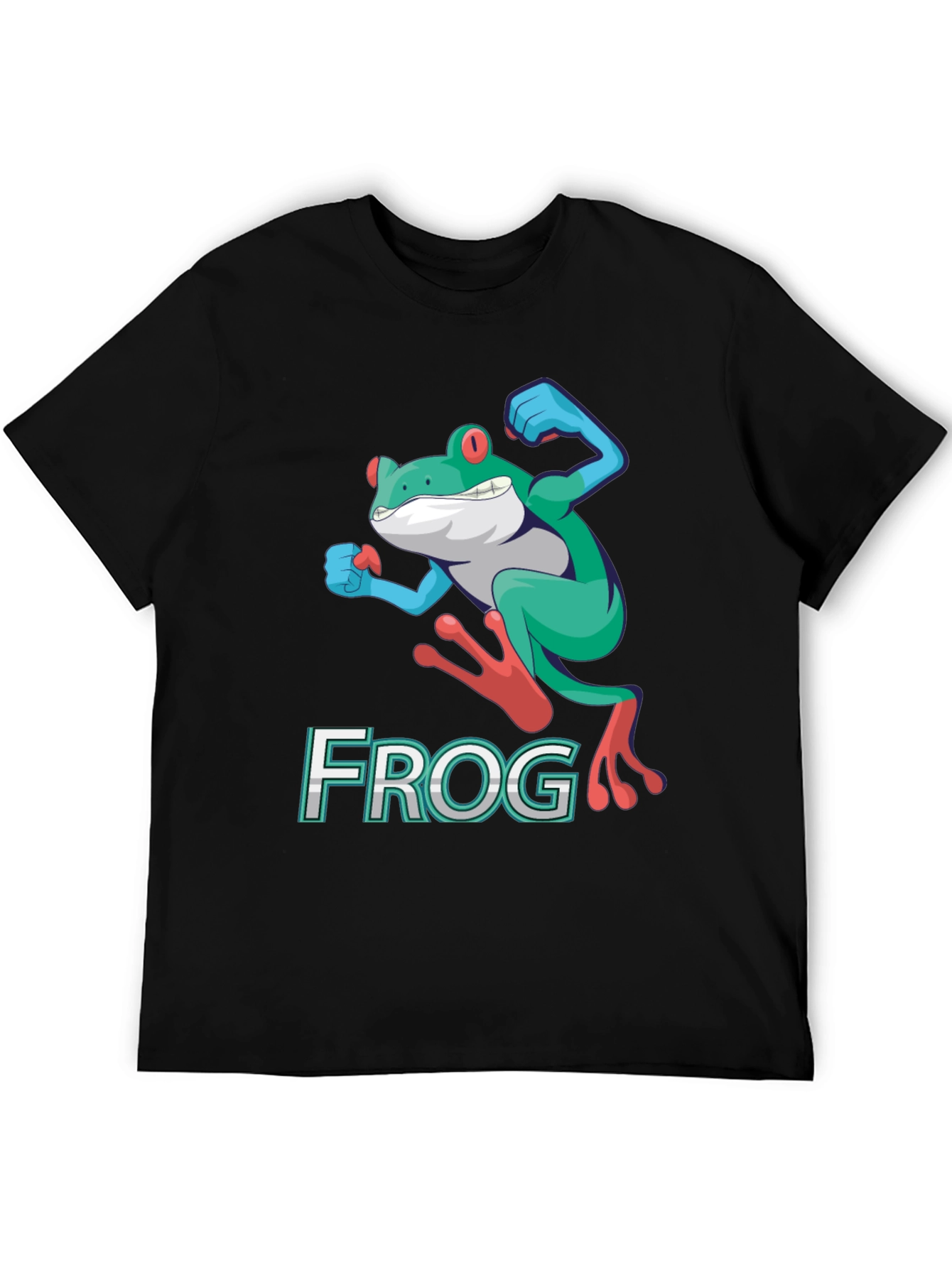 Black Funny Frog Graphic T-Shirt - Cartoon Leap Design view 5