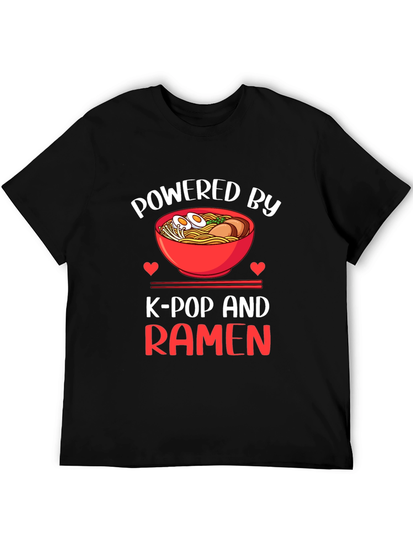 Black Powered by K-Pop and Ramen Graphic T-Shirt view 5